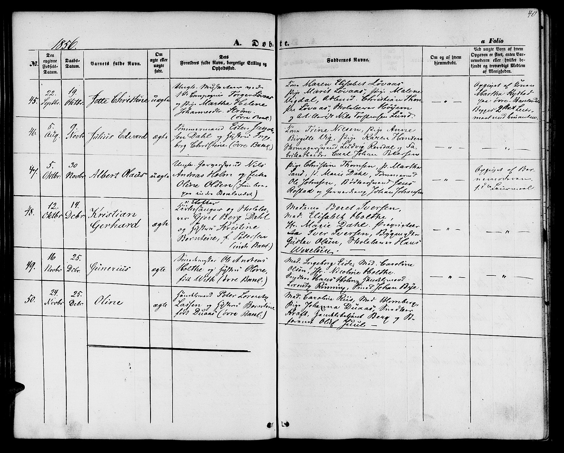 Ministerialprotokoller, klokkerbøker og fødselsregistre - Sør-Trøndelag, SAT/A-1456/604/L0184: Parish register (official) no. 604A05, 1851-1860, p. 40