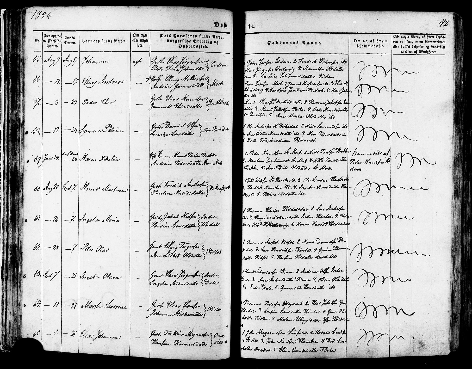 Ministerialprotokoller, klokkerbøker og fødselsregistre - Møre og Romsdal, SAT/A-1454/511/L0140: Parish register (official) no. 511A07, 1851-1878, p. 42