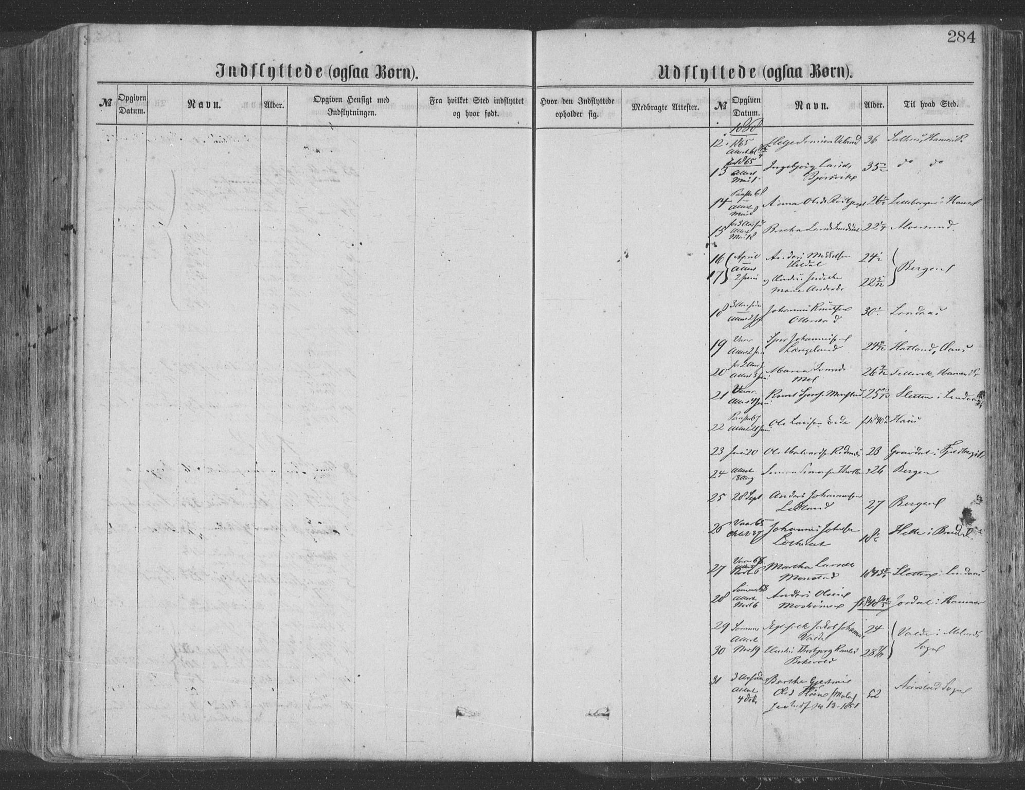 Hosanger sokneprestembete, AV/SAB-A-75801/H/Haa: Parish register (official) no. A 9, 1864-1876, p. 284