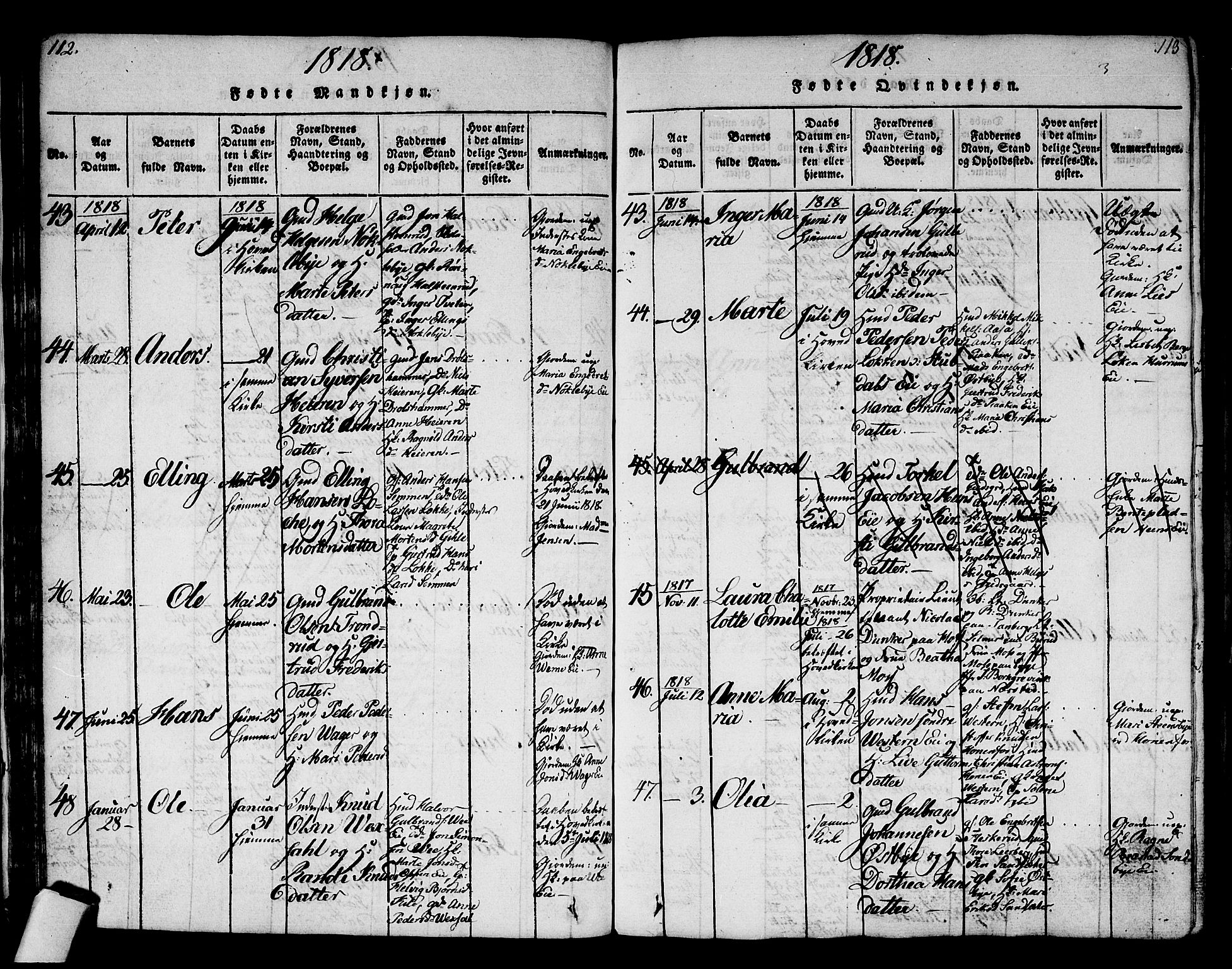 Norderhov kirkebøker, AV/SAKO-A-237/G/Ga/L0002: Parish register (copy) no. I 2, 1814-1867, p. 112-113