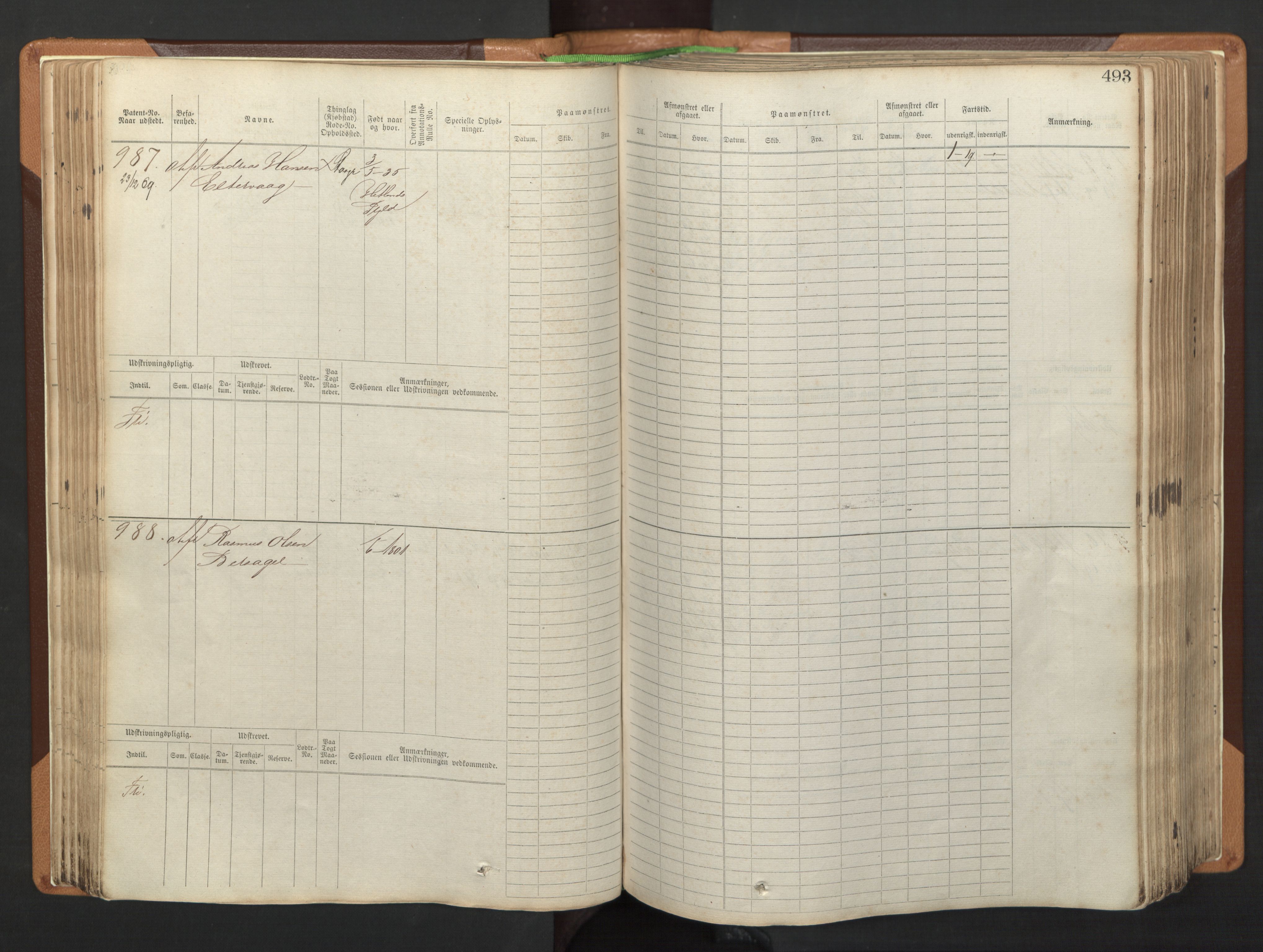 Stavanger sjømannskontor, AV/SAST-A-102006/F/Fb/Fbb/L0005: Sjøfartshovedrulle, patentnr. 793-1606 (del 2), 1869-1880, p. 103