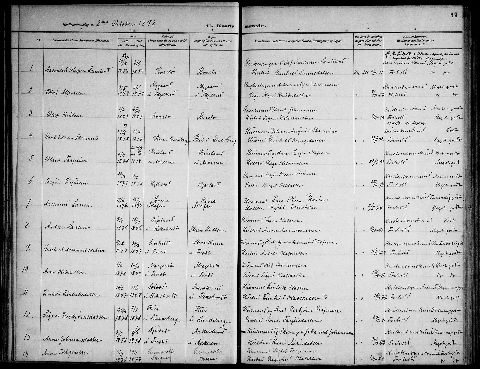 Lårdal kirkebøker, AV/SAKO-A-284/F/Fa/L0007: Parish register (official) no. I 7, 1887-1906, p. 39