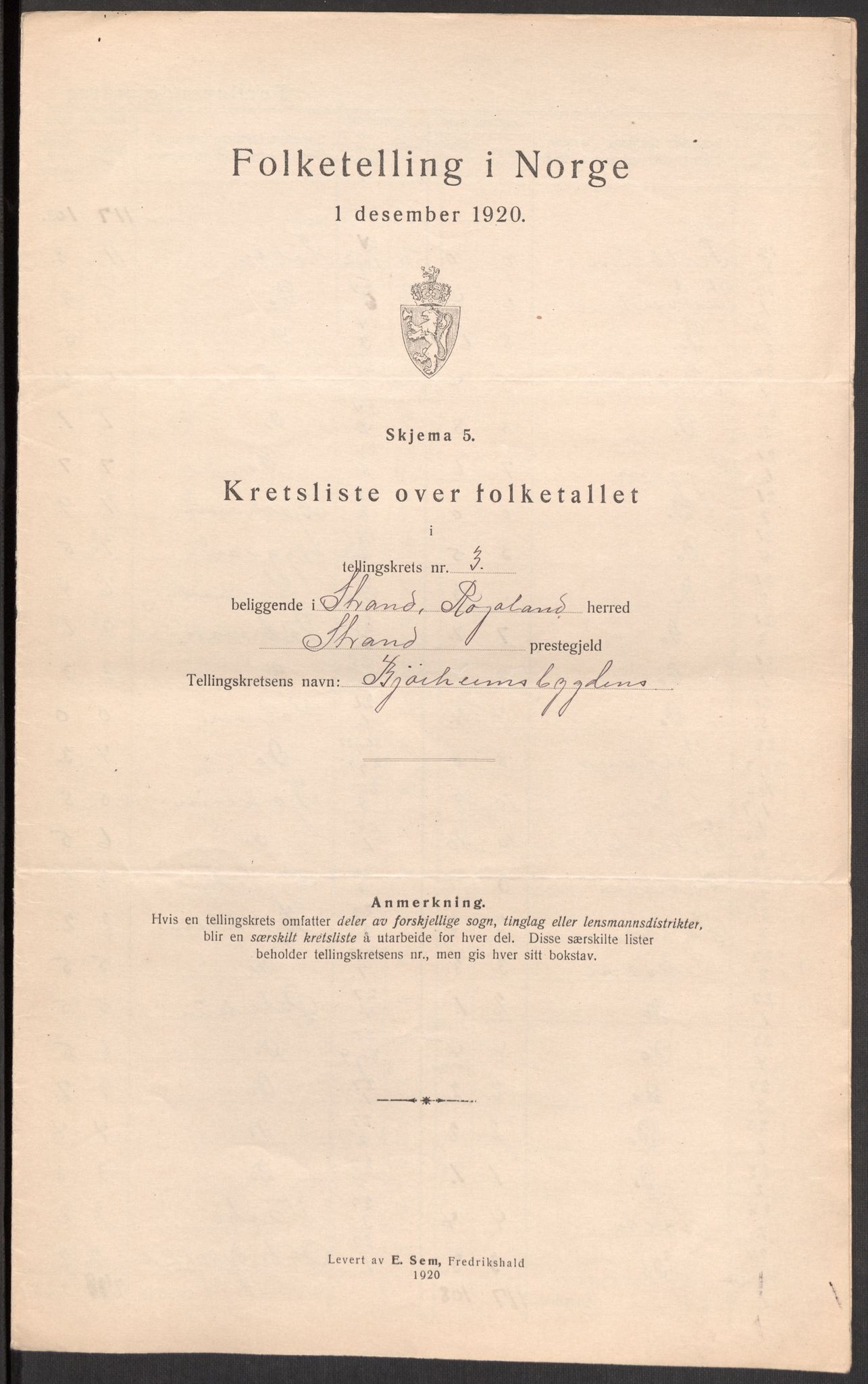 SAST, 1920 census for Strand, 1920, p. 15