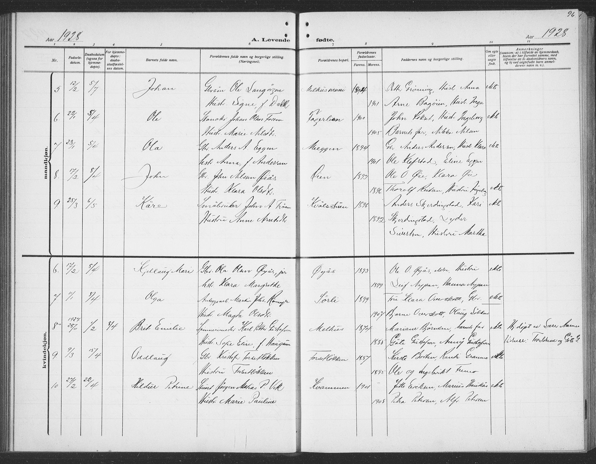 Ministerialprotokoller, klokkerbøker og fødselsregistre - Sør-Trøndelag, SAT/A-1456/691/L1095: Parish register (copy) no. 691C06, 1912-1933, p. 96