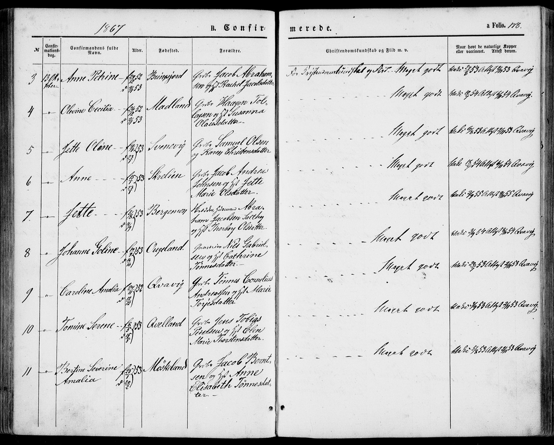 Lyngdal sokneprestkontor, AV/SAK-1111-0029/F/Fa/Fac/L0010: Parish register (official) no. A 10, 1865-1878, p. 178