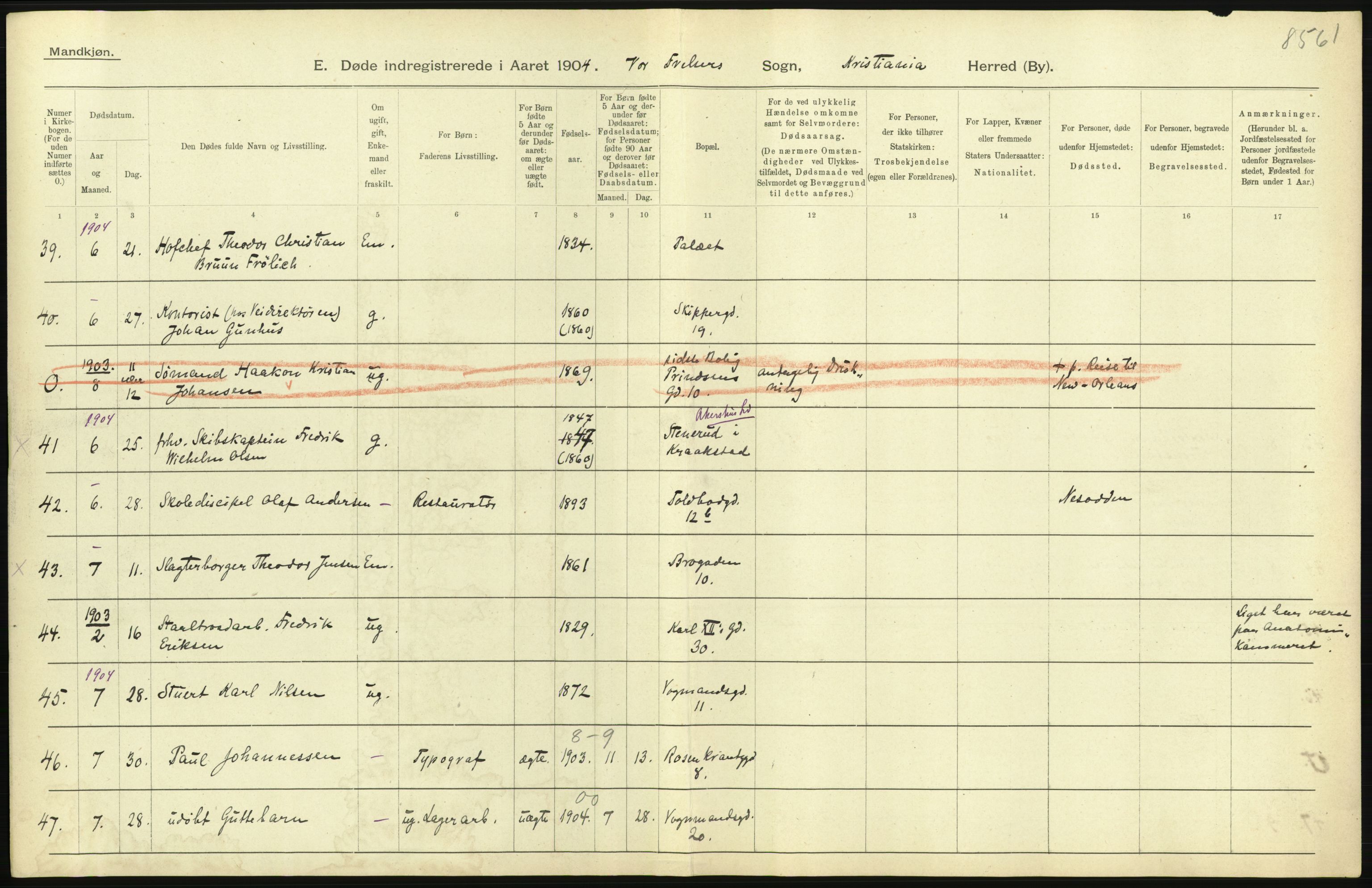 Statistisk sentralbyrå, Sosiodemografiske emner, Befolkning, AV/RA-S-2228/D/Df/Dfa/Dfab/L0004: Kristiania: Gifte, døde, 1904, p. 481