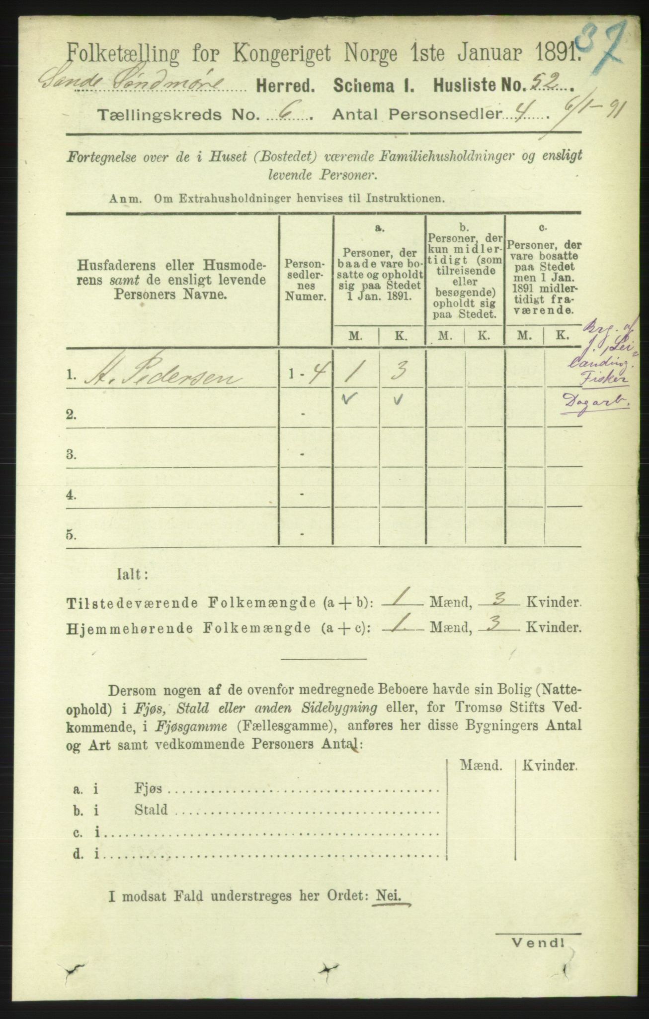 RA, 1891 census for 1514 Sande, 1891, p. 1042