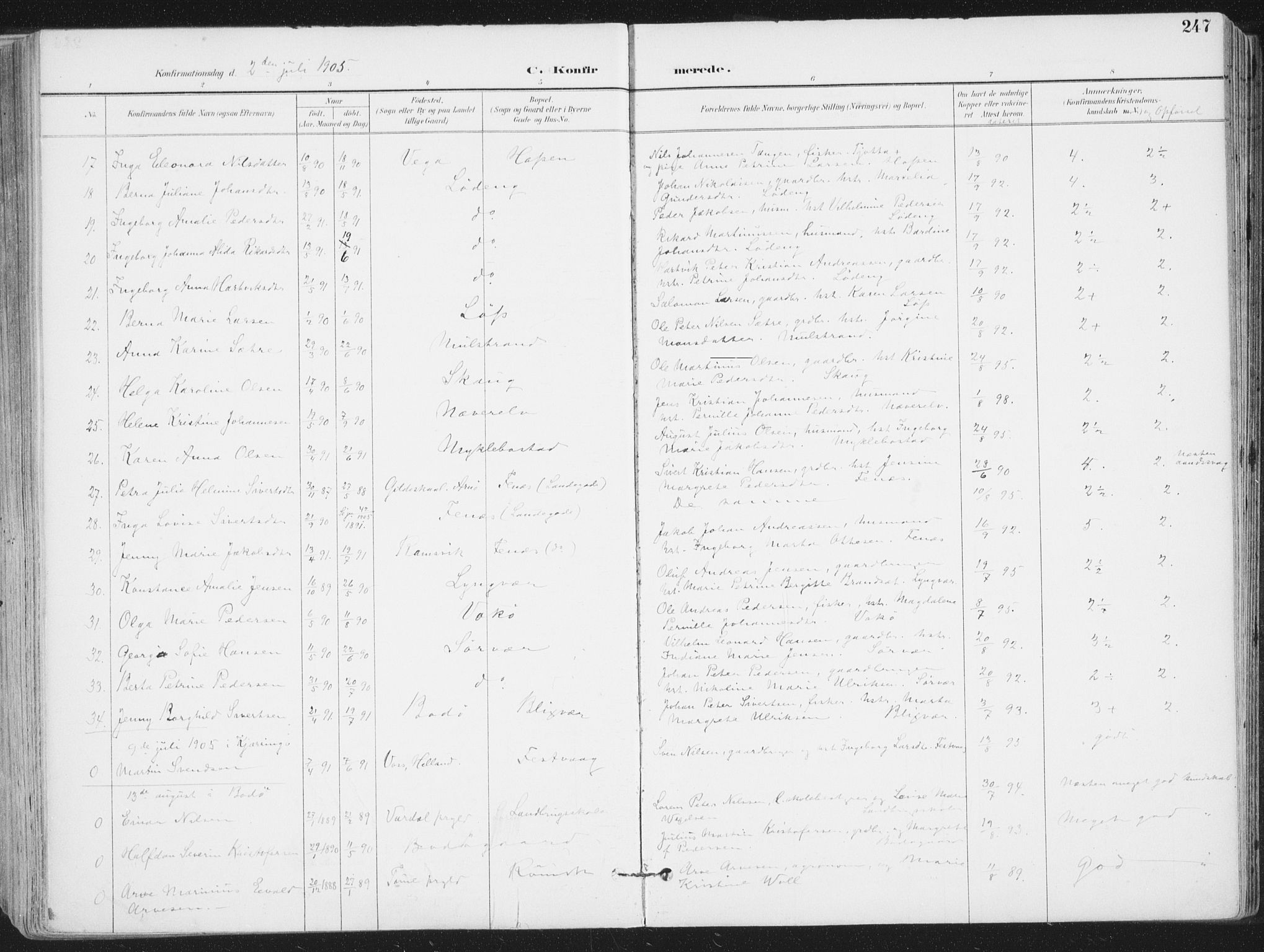 Ministerialprotokoller, klokkerbøker og fødselsregistre - Nordland, AV/SAT-A-1459/802/L0055: Parish register (official) no. 802A02, 1894-1915, p. 247