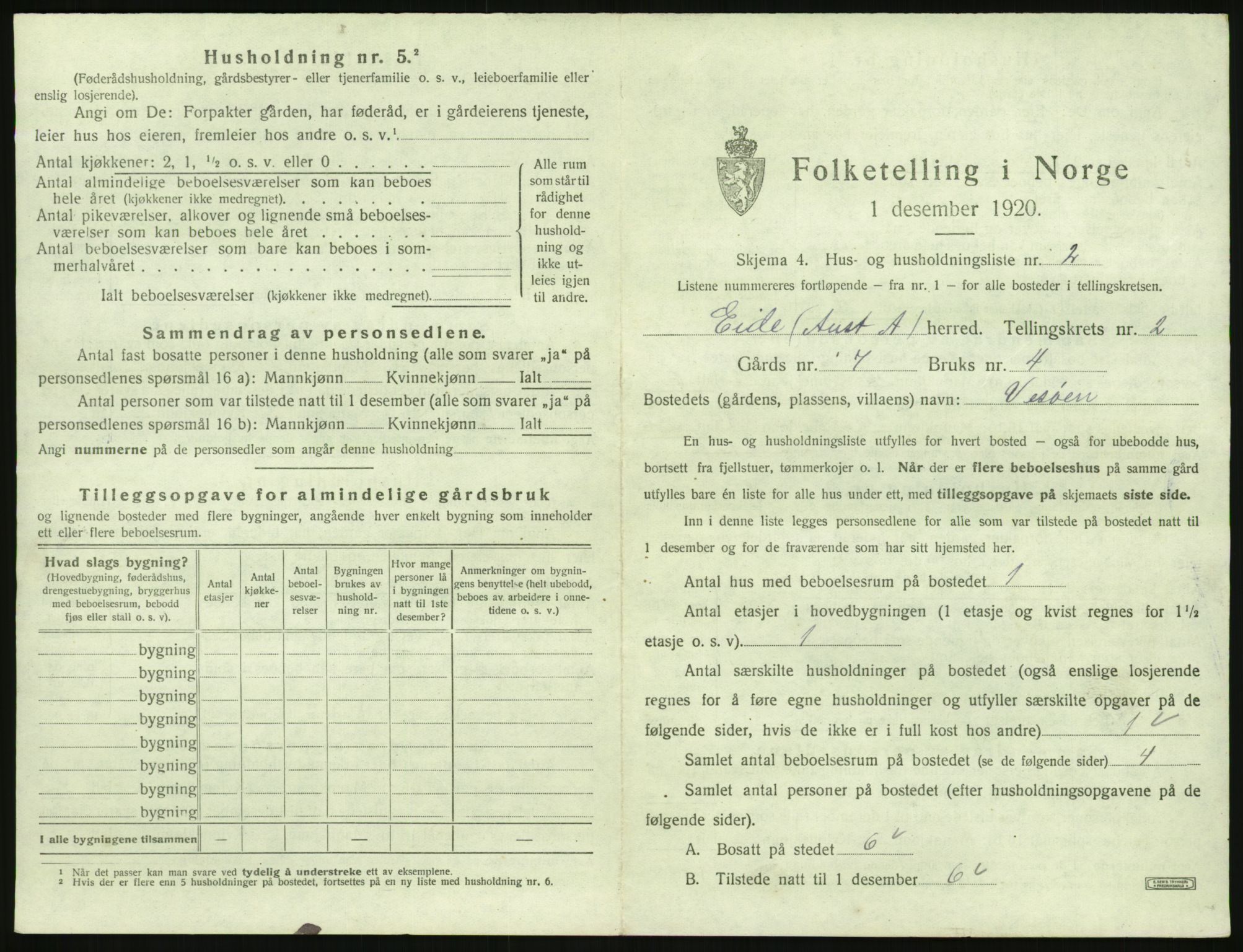 SAK, 1920 census for Eide, 1920, p. 108