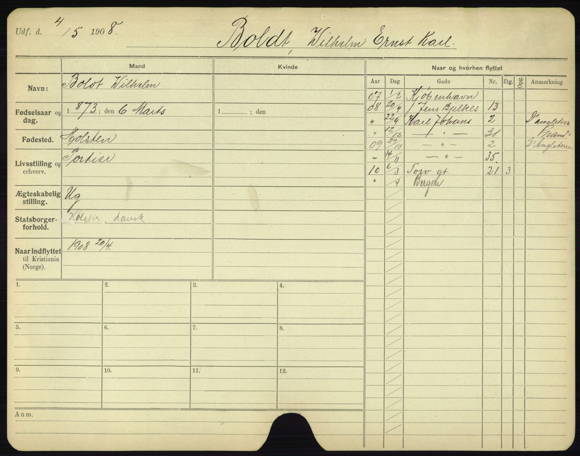 Oslo folkeregister, Registerkort, AV/SAO-A-11715/F/Fa/Fac/L0002: Menn, 1906-1914, p. 99a