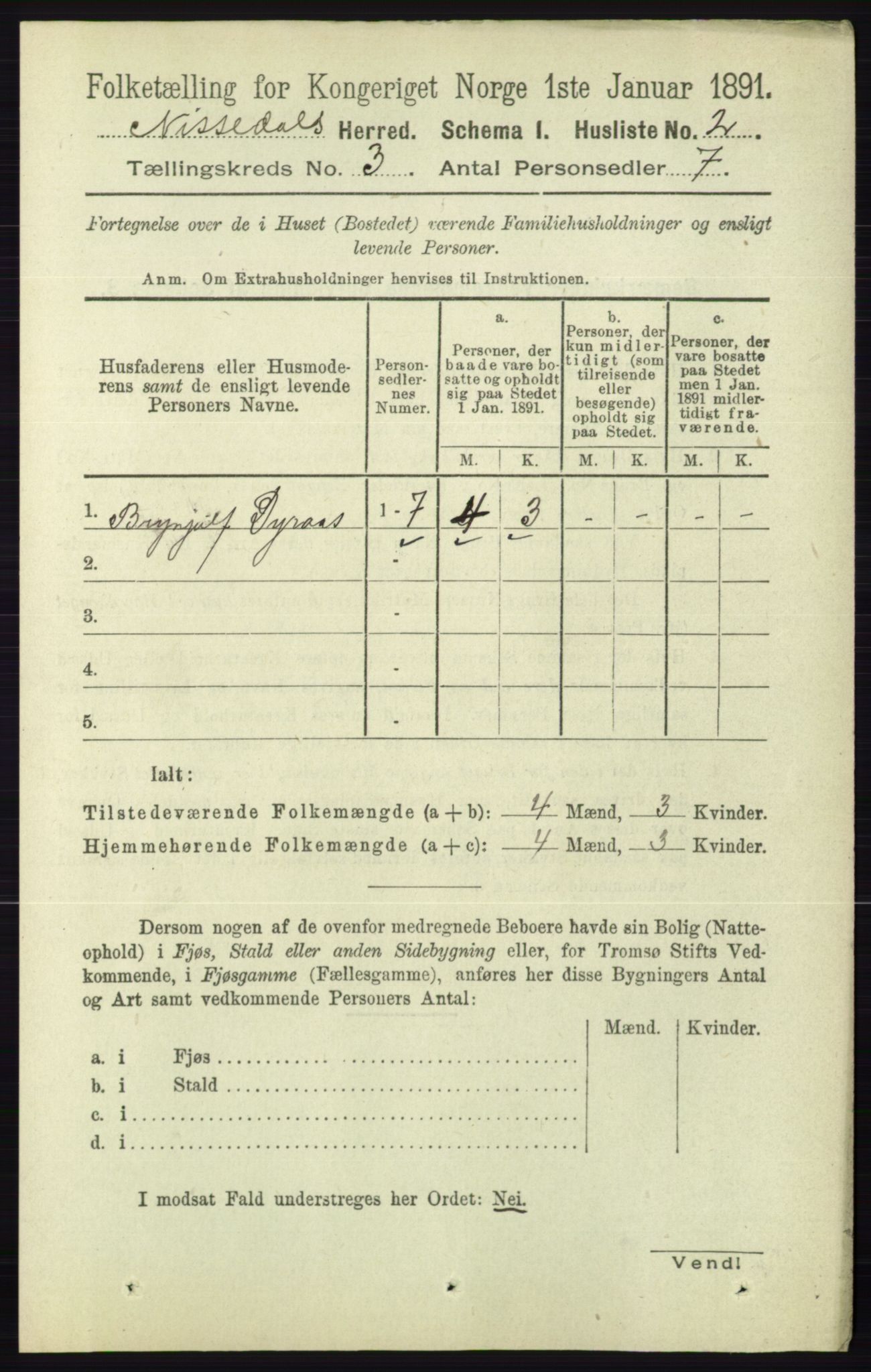 RA, 1891 census for 0830 Nissedal, 1891, p. 598