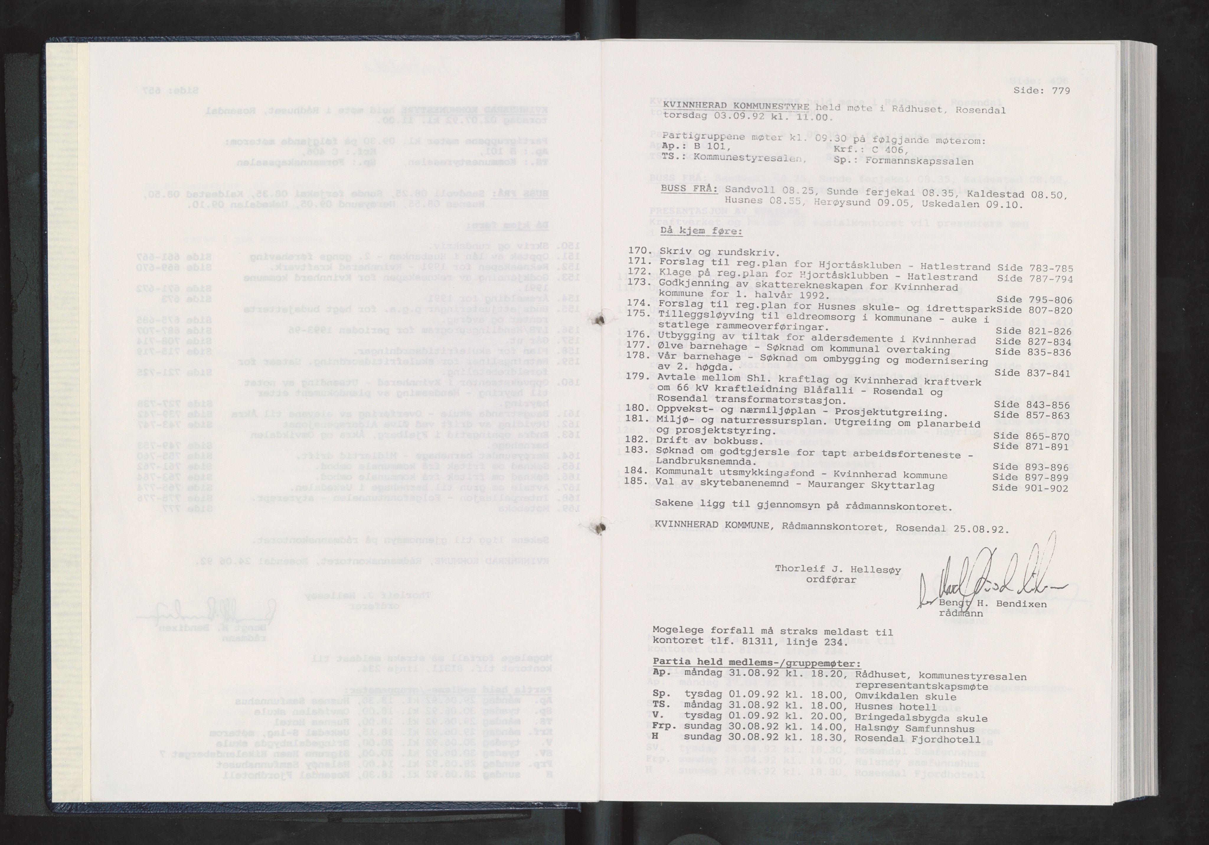 Kvinnherad kommune. Formannskapet, IKAH/1224-021/A/Ab/L0035/0001: Møtebøker for Kvinnherad kommunestyre / Møtebok for Kvinnherad kommunestyre, 1992