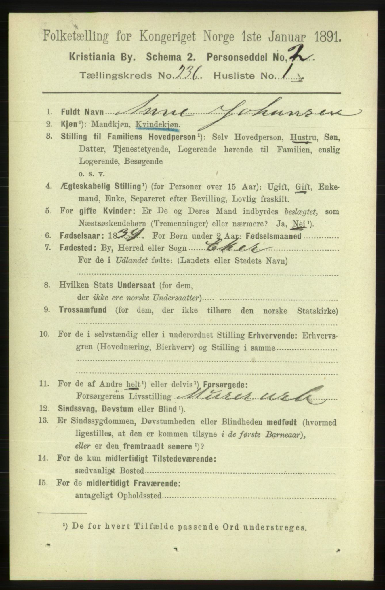 RA, 1891 census for 0301 Kristiania, 1891, p. 144004