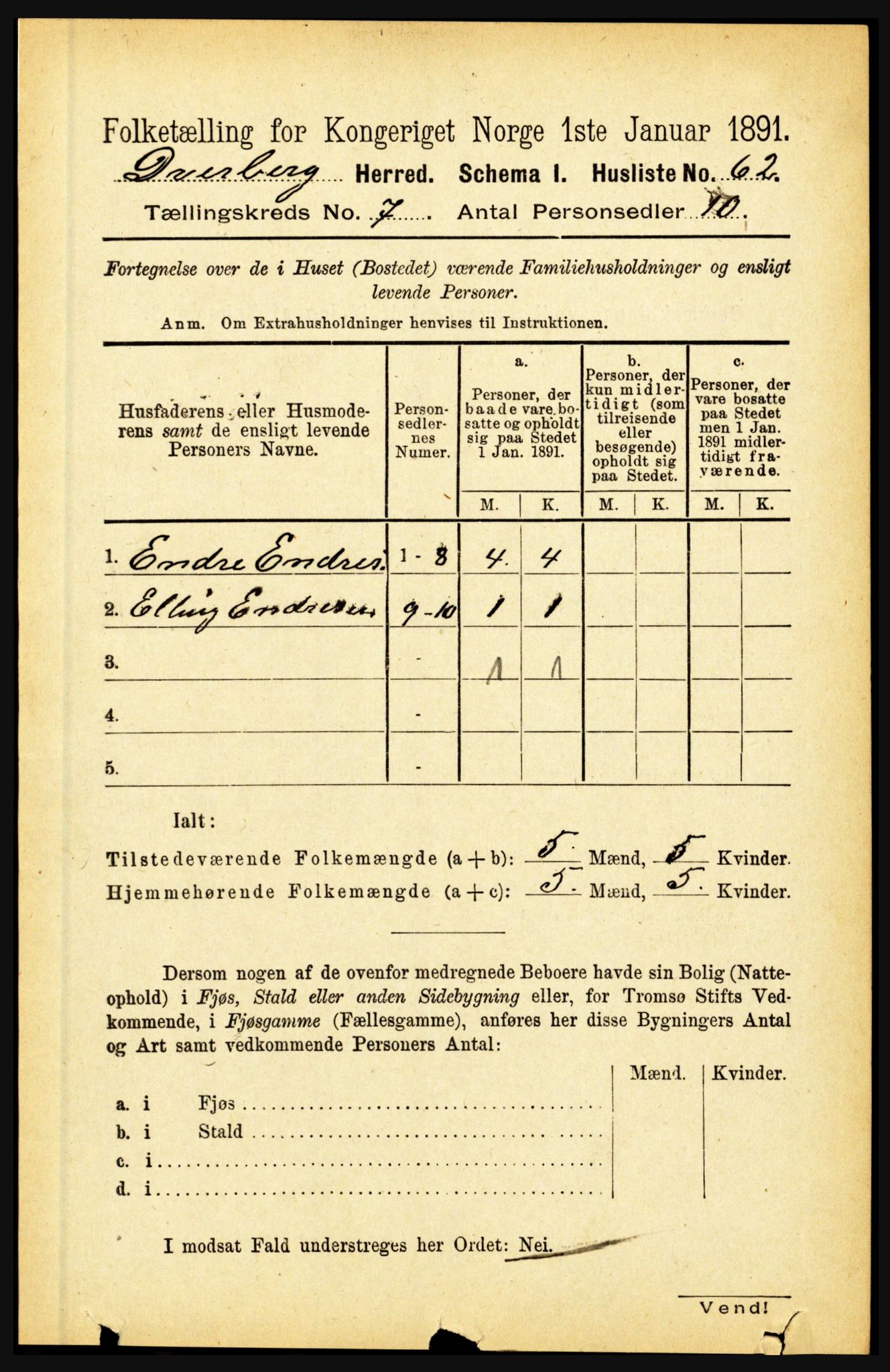 RA, 1891 census for 1872 Dverberg, 1891, p. 2566