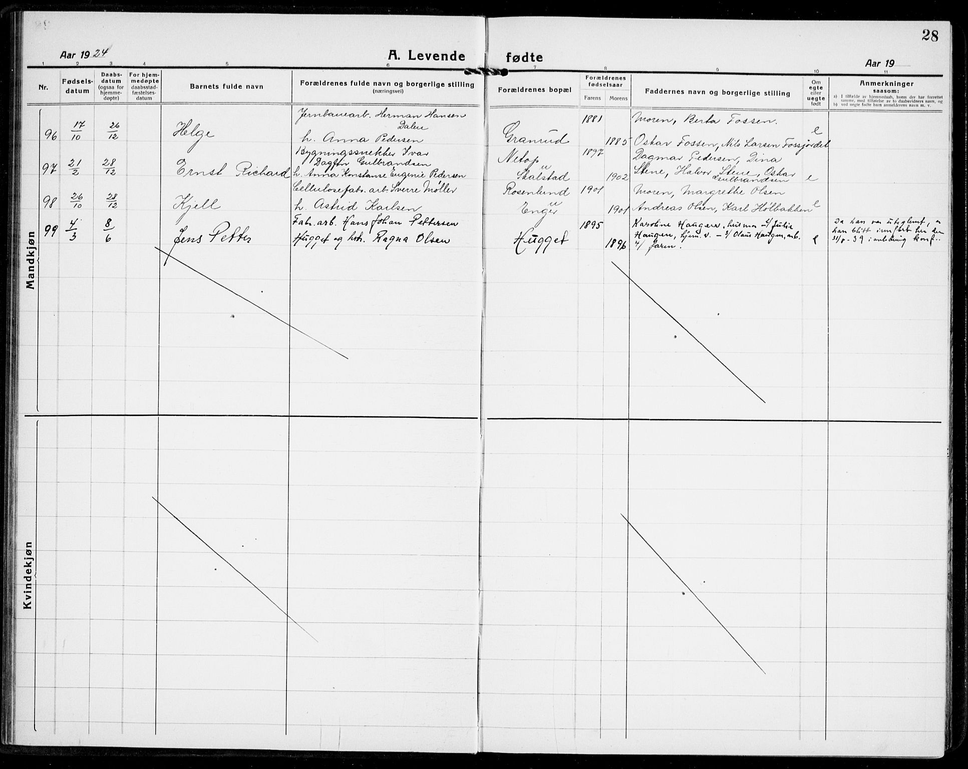 Modum kirkebøker, AV/SAKO-A-234/G/Ga/L0012: Parish register (copy) no. I 12, 1923-1933, p. 28