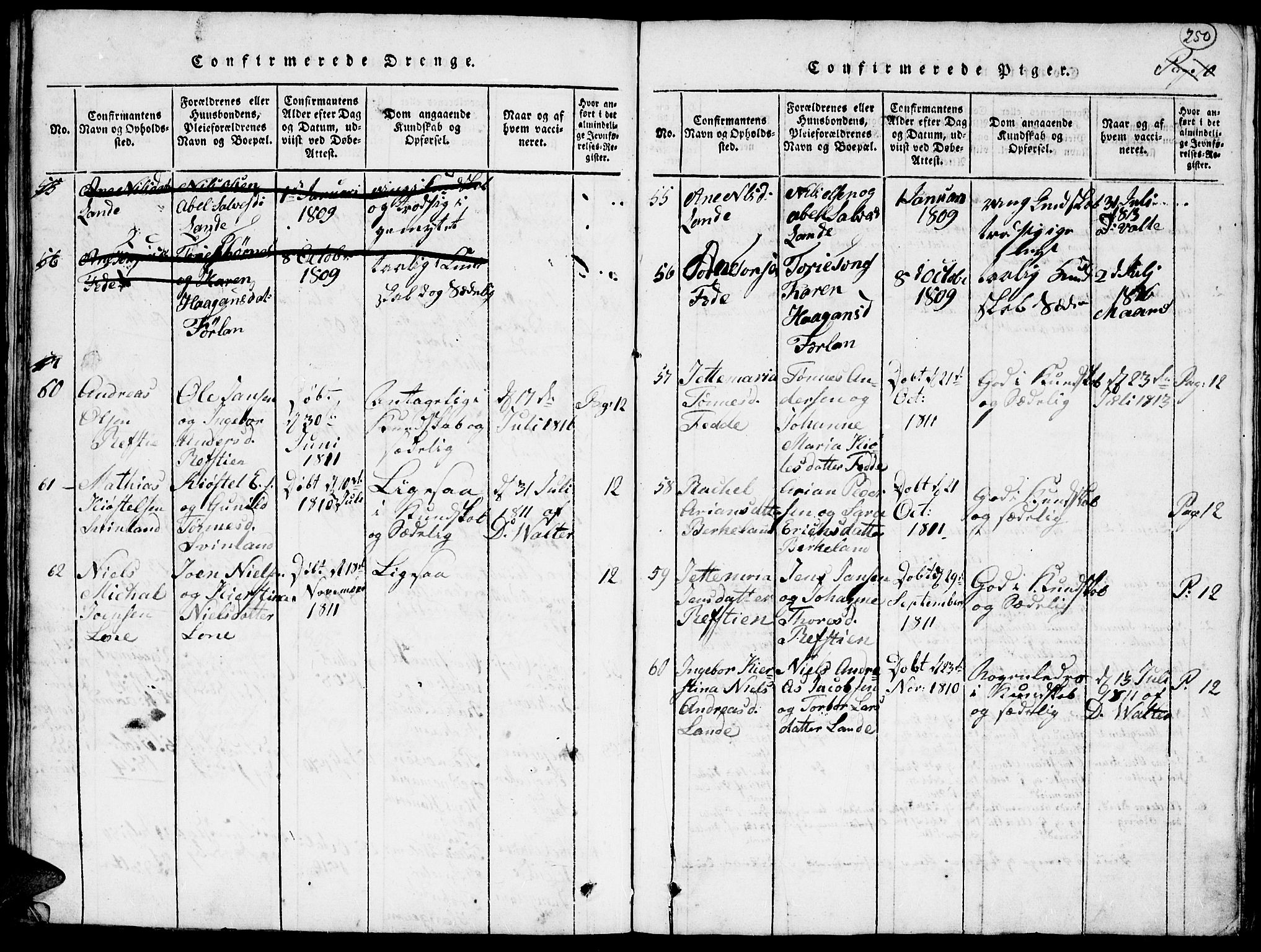 Kvinesdal sokneprestkontor, SAK/1111-0026/F/Fa/Faa/L0001: Parish register (official) no. A 1, 1815-1849, p. 250