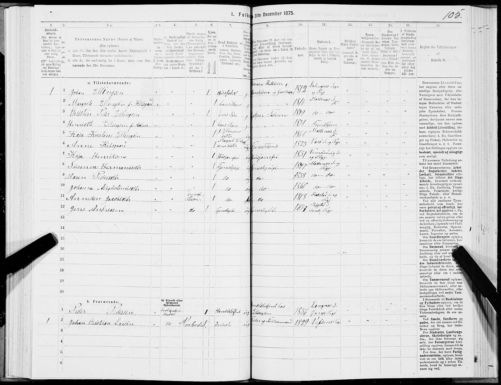 SAT, 1875 census for 1859P Flakstad, 1875, p. 2105