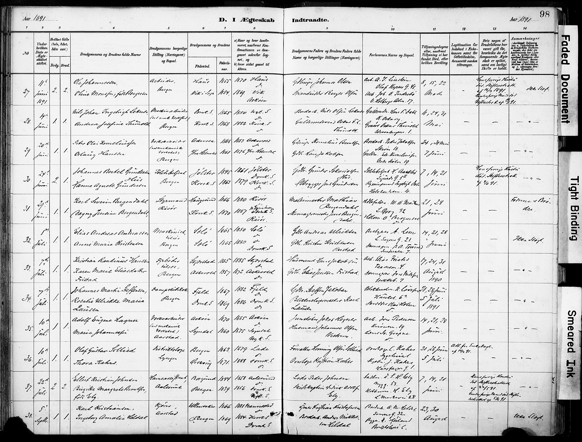 Domkirken sokneprestembete, AV/SAB-A-74801/H/Haa/L0037: Parish register (official) no. D 4, 1880-1907, p. 98