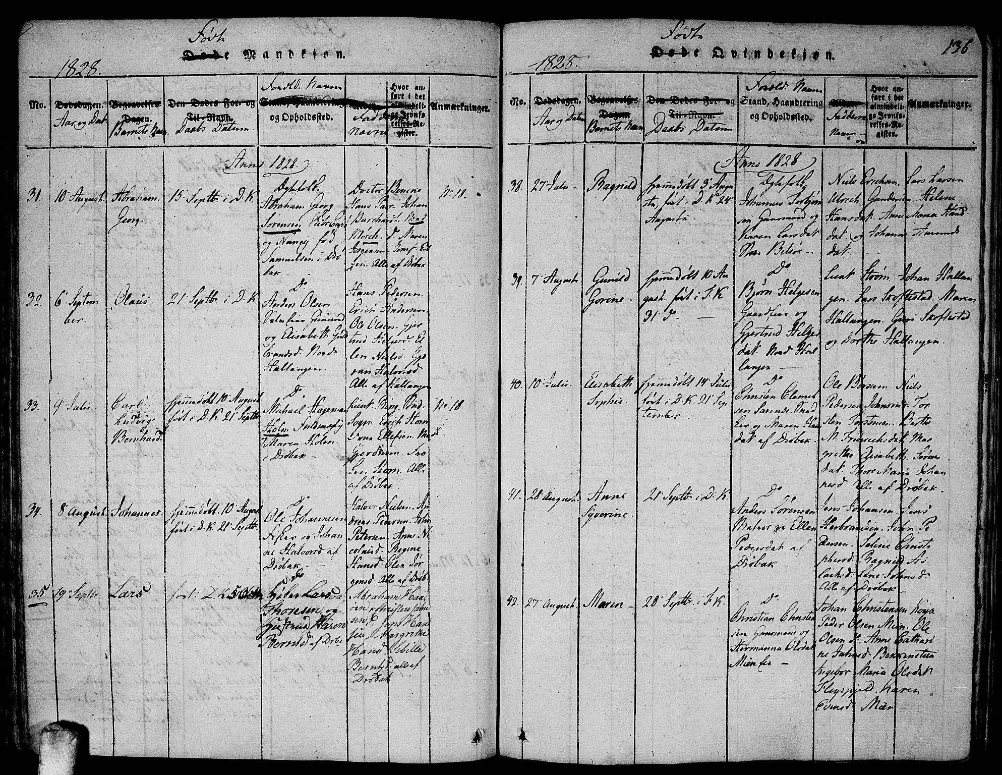 Drøbak prestekontor Kirkebøker, AV/SAO-A-10142a/F/Fa/L0001: Parish register (official) no. I 1, 1816-1842, p. 136