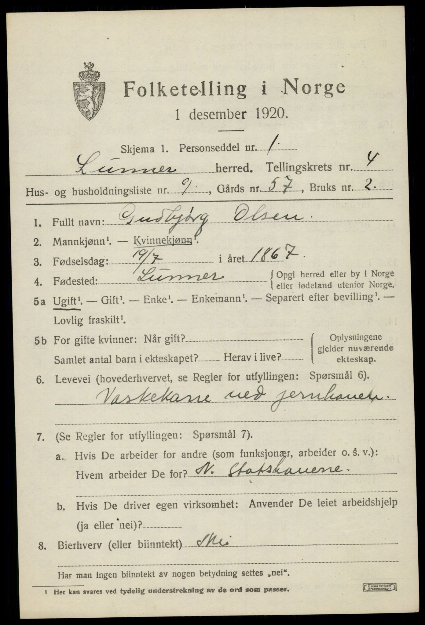 SAH, 1920 census for Lunner, 1920, p. 5439