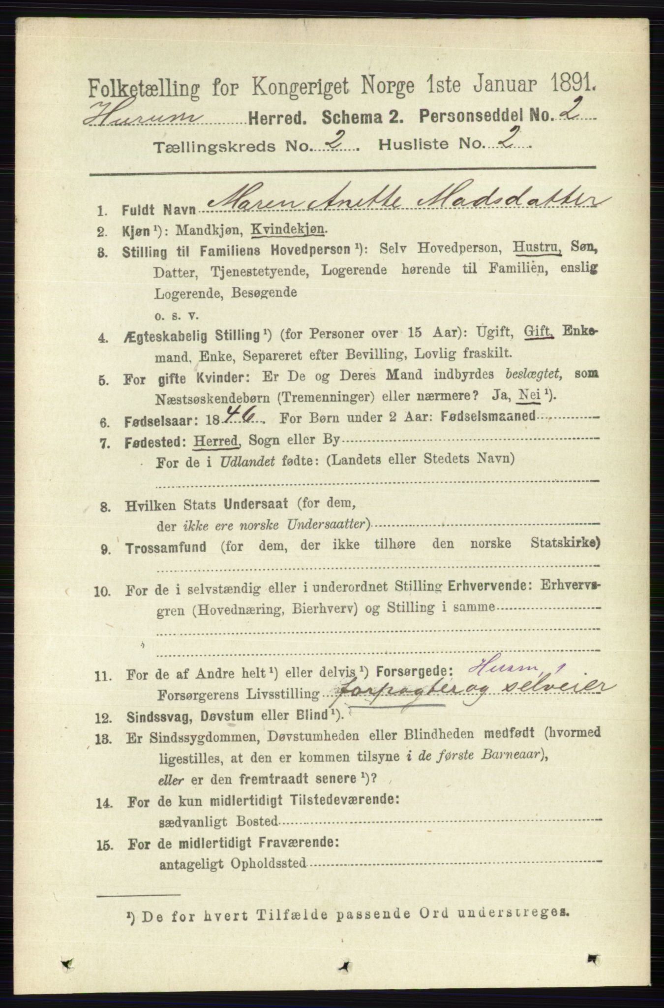 RA, 1891 census for 0628 Hurum, 1891, p. 504