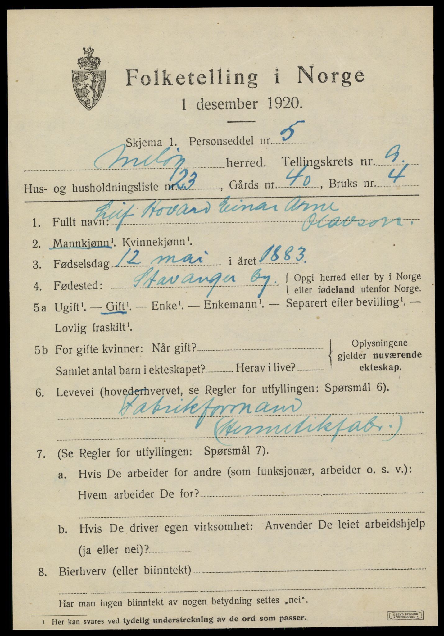 SAT, 1920 census for Meløy, 1920, p. 4717