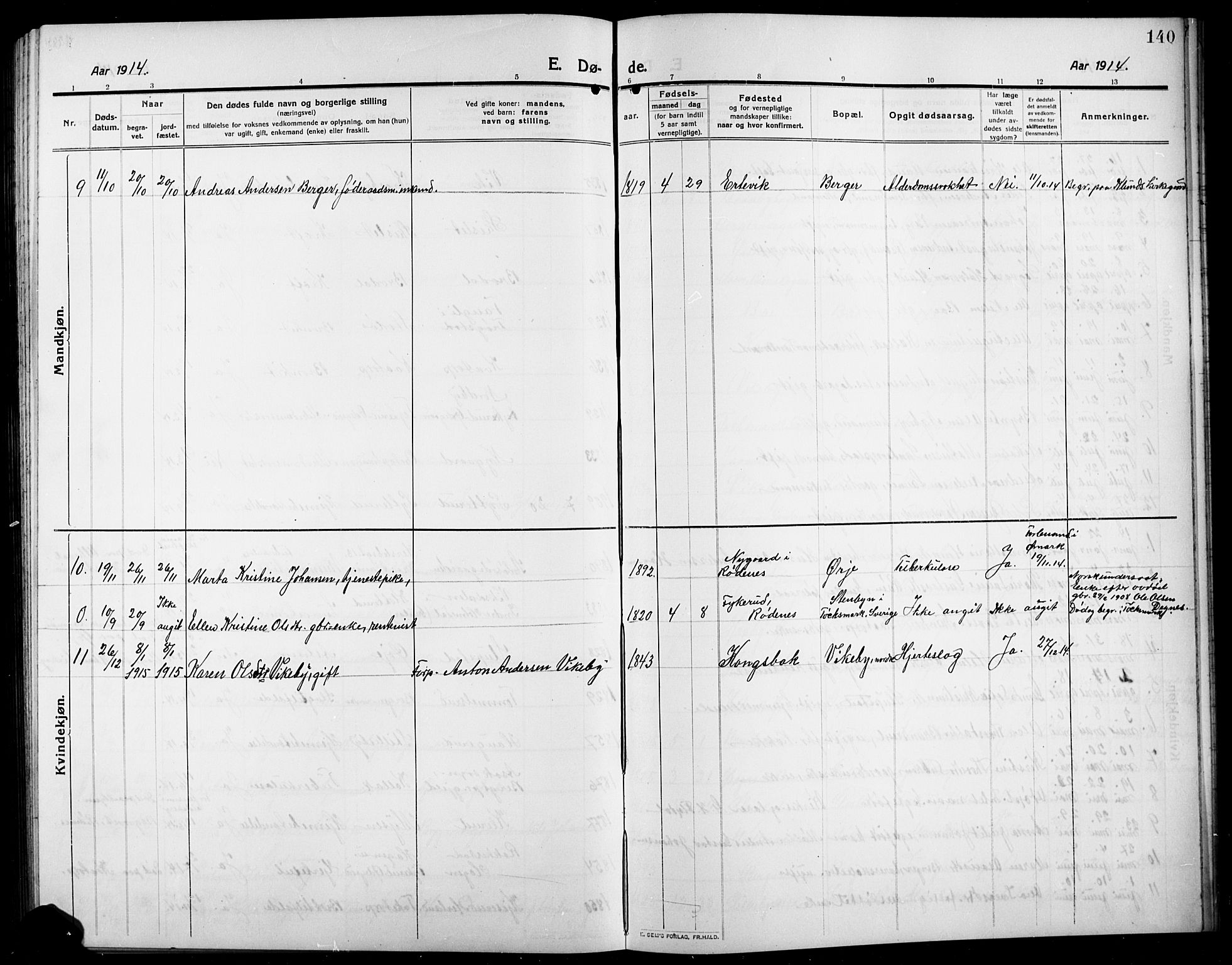 Rødenes prestekontor Kirkebøker, AV/SAO-A-2005/G/Ga/L0003: Parish register (copy) no. I 3, 1911-1926, p. 140