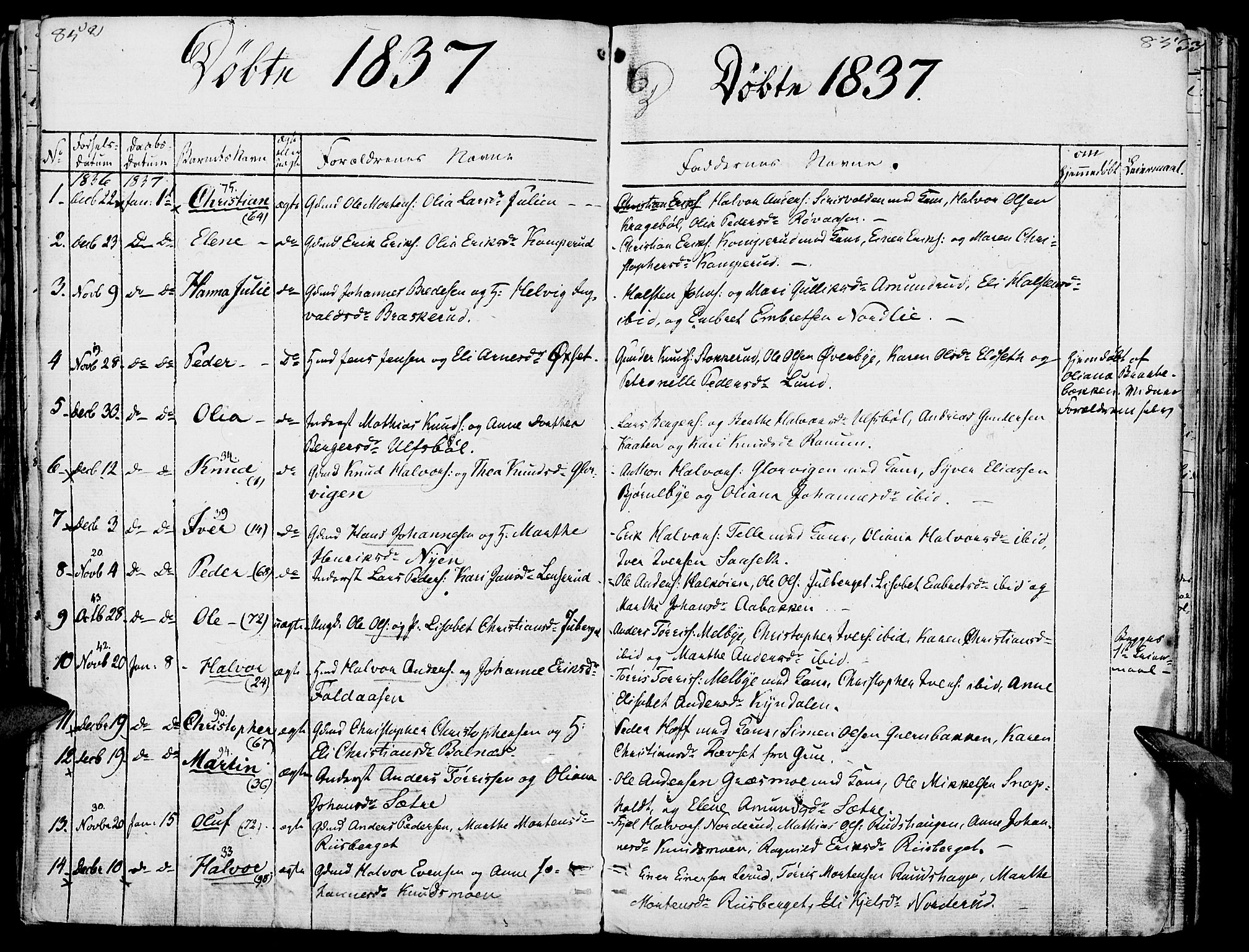 Hof prestekontor, SAH/PREST-038/H/Ha/Haa/L0006: Parish register (official) no. 6, 1822-1841, p. 852-853
