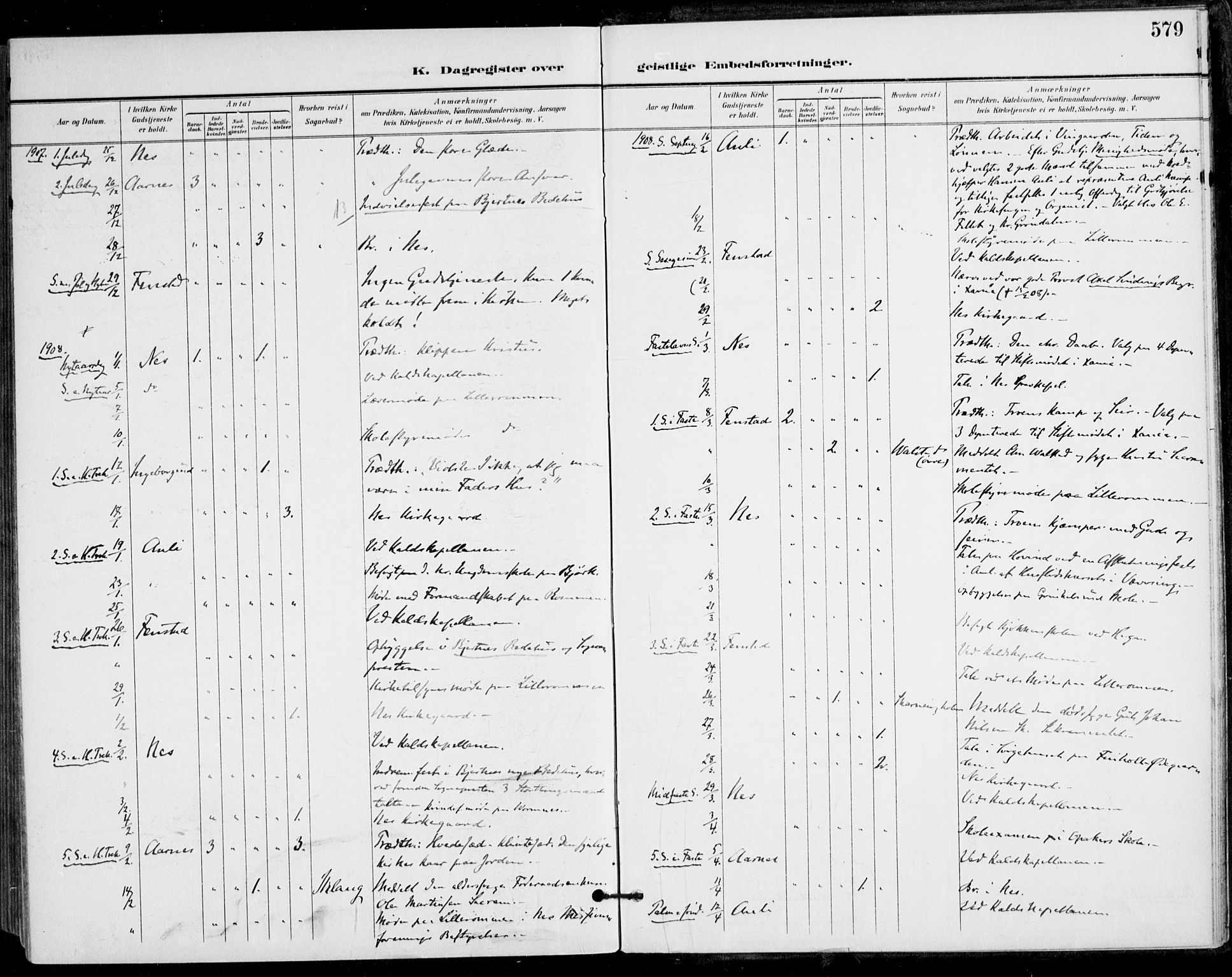 Nes prestekontor Kirkebøker, AV/SAO-A-10410/F/Fa/L0011: Parish register (official) no. I 11, 1899-1918, p. 579