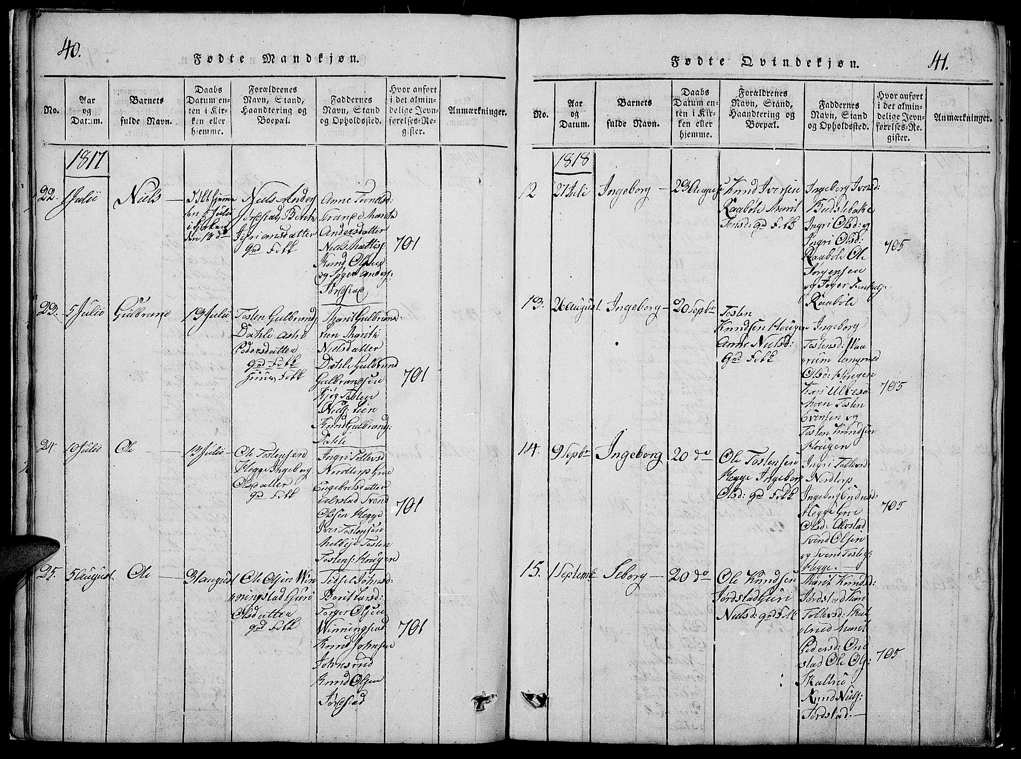 Slidre prestekontor, AV/SAH-PREST-134/H/Ha/Hab/L0002: Parish register (copy) no. 2, 1814-1839, p. 40-41