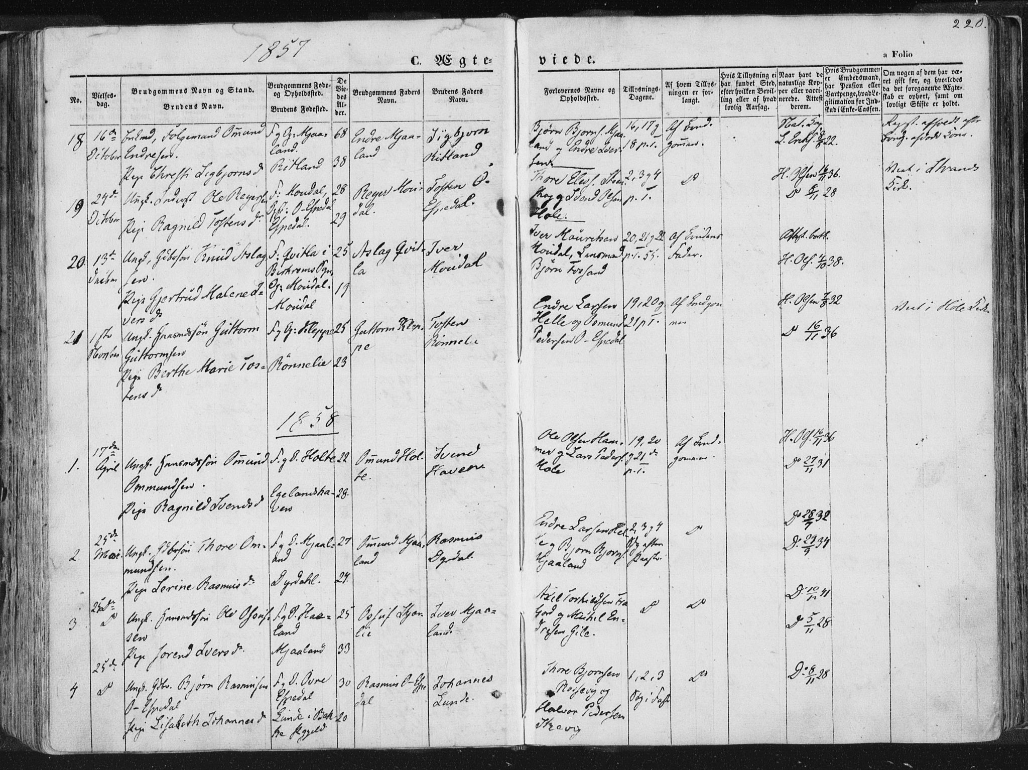 Høgsfjord sokneprestkontor, SAST/A-101624/H/Ha/Haa/L0001: Parish register (official) no. A 1, 1854-1875, p. 220