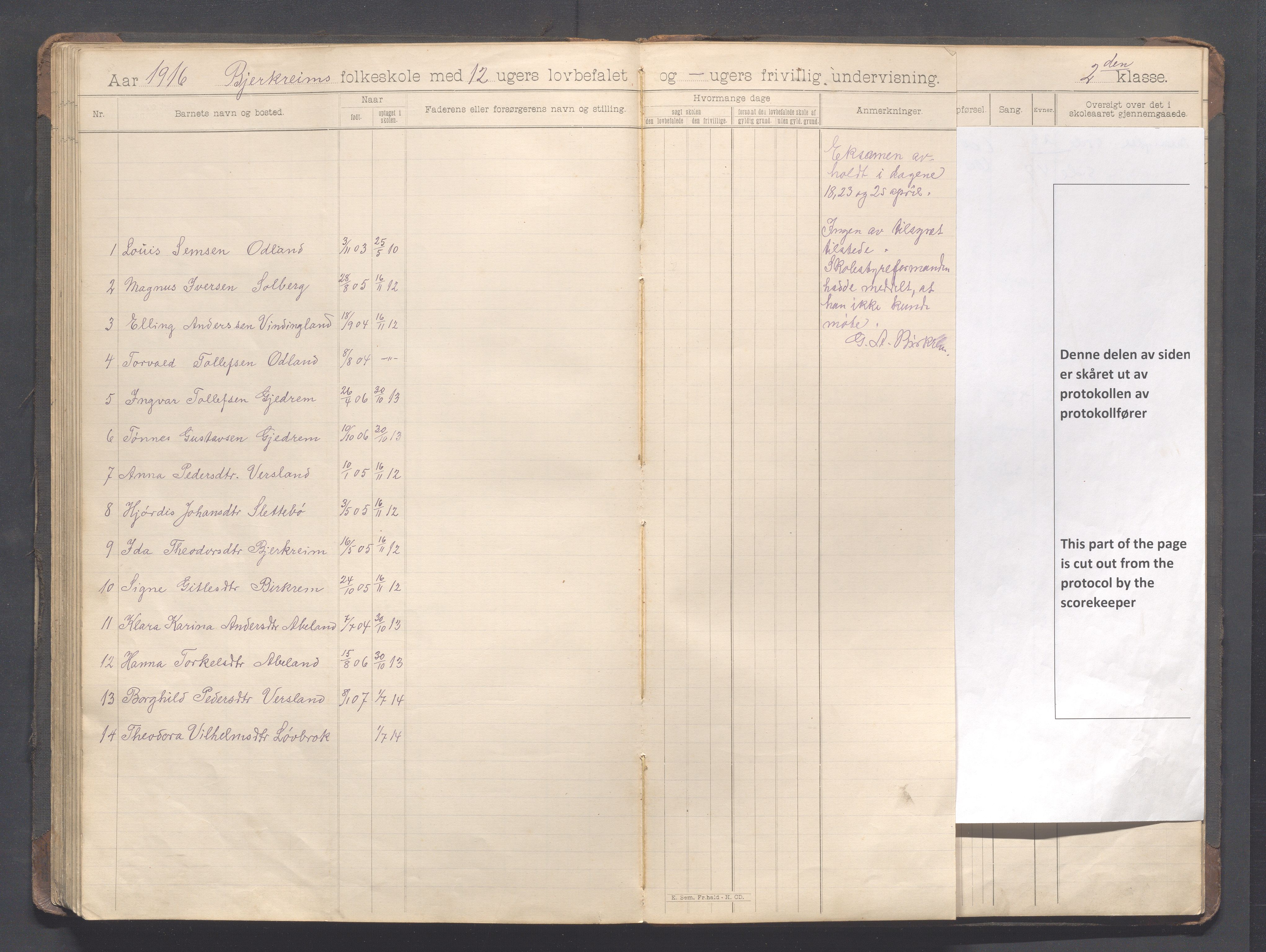 Bjerkreim kommune - Bjerkreim skule, IKAR/K-101541/H/L0003: Skuleprotokoll, 1897-1916, p. 88