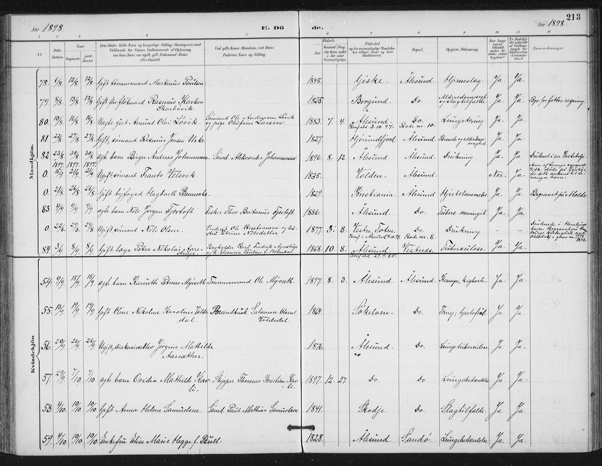 Ministerialprotokoller, klokkerbøker og fødselsregistre - Møre og Romsdal, AV/SAT-A-1454/529/L0457: Parish register (official) no. 529A07, 1894-1903, p. 213