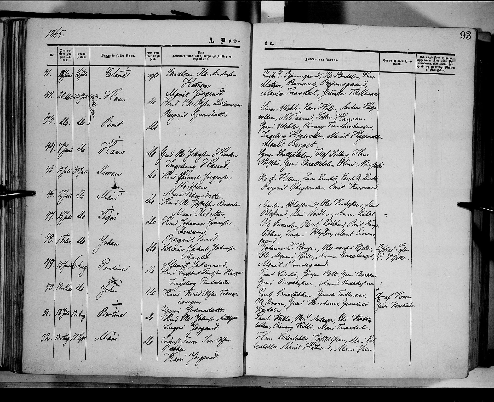 Dovre prestekontor, SAH/PREST-066/H/Ha/Haa/L0001: Parish register (official) no. 1, 1854-1878, p. 93