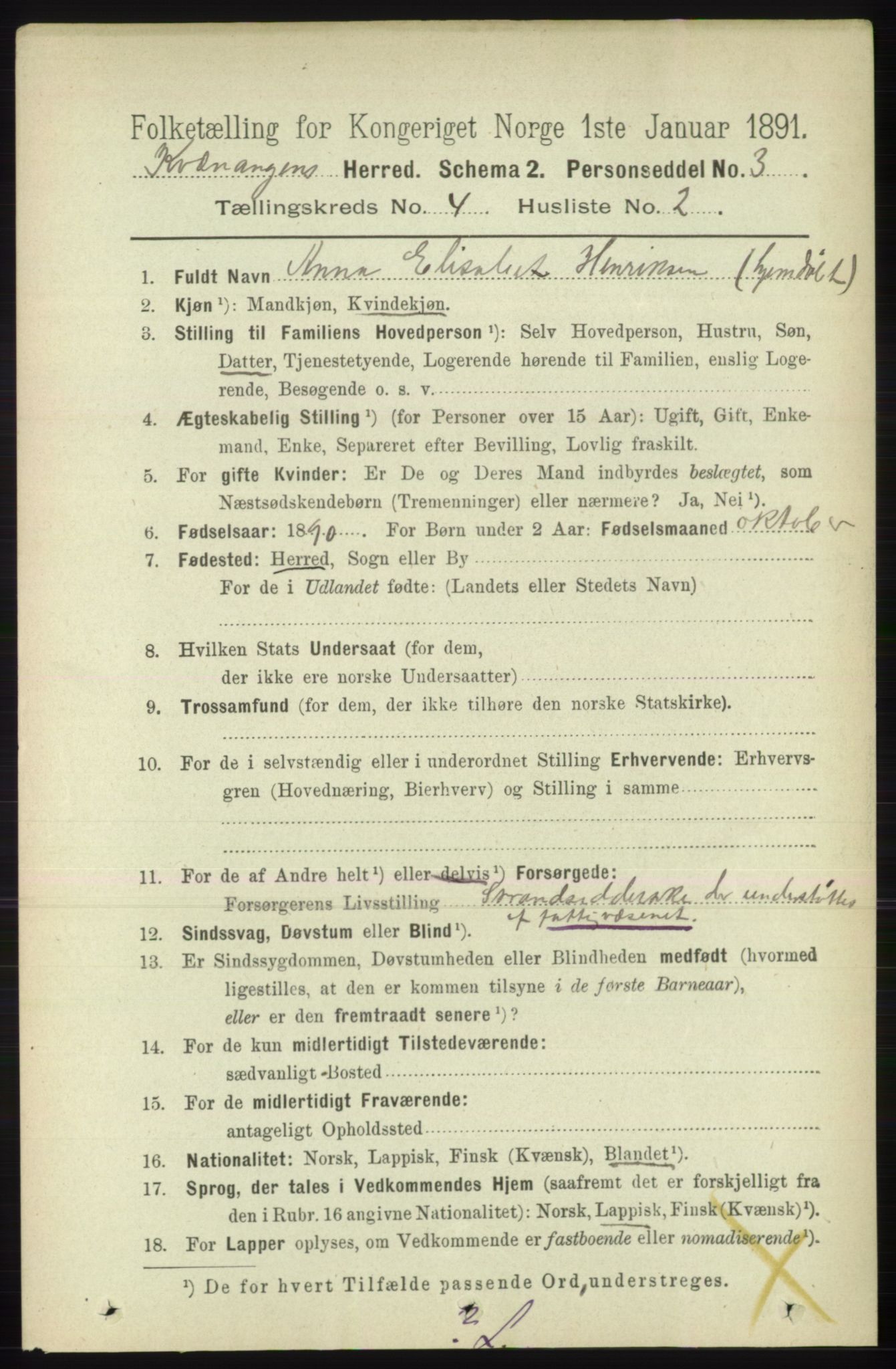 RA, 1891 census for 1943 Kvænangen, 1891, p. 1553