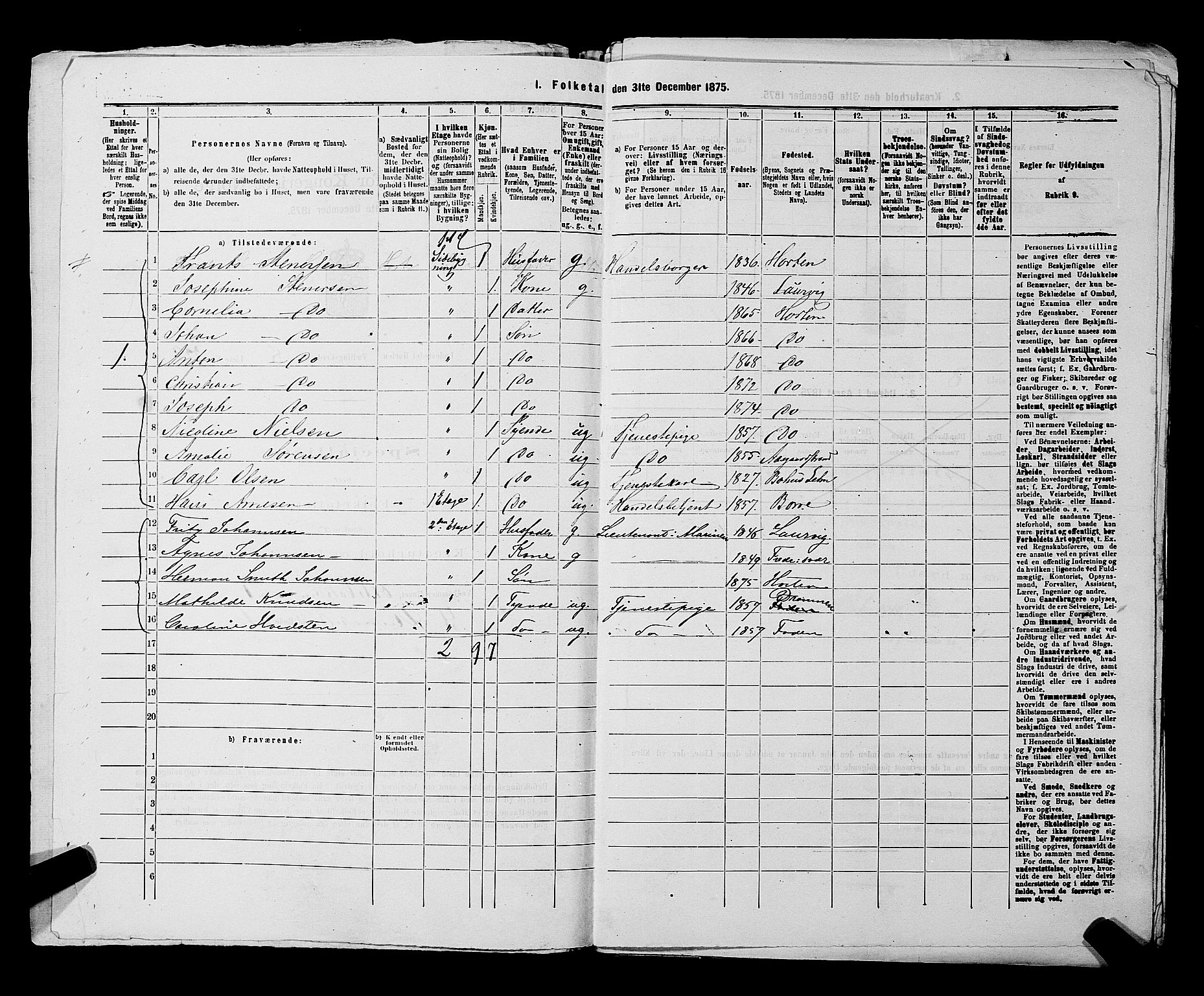 SAKO, 1875 census for 0703P Horten, 1875, p. 741