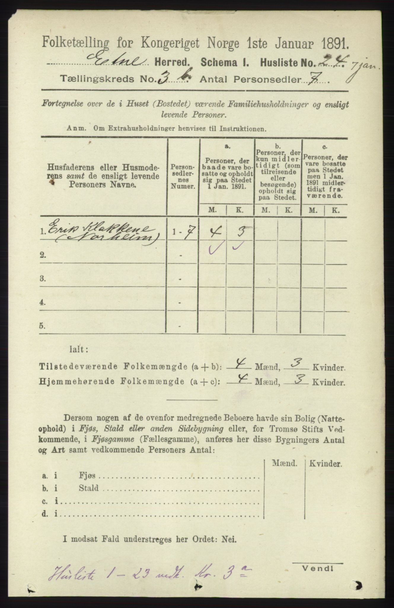 RA, 1891 census for 1211 Etne, 1891, p. 686