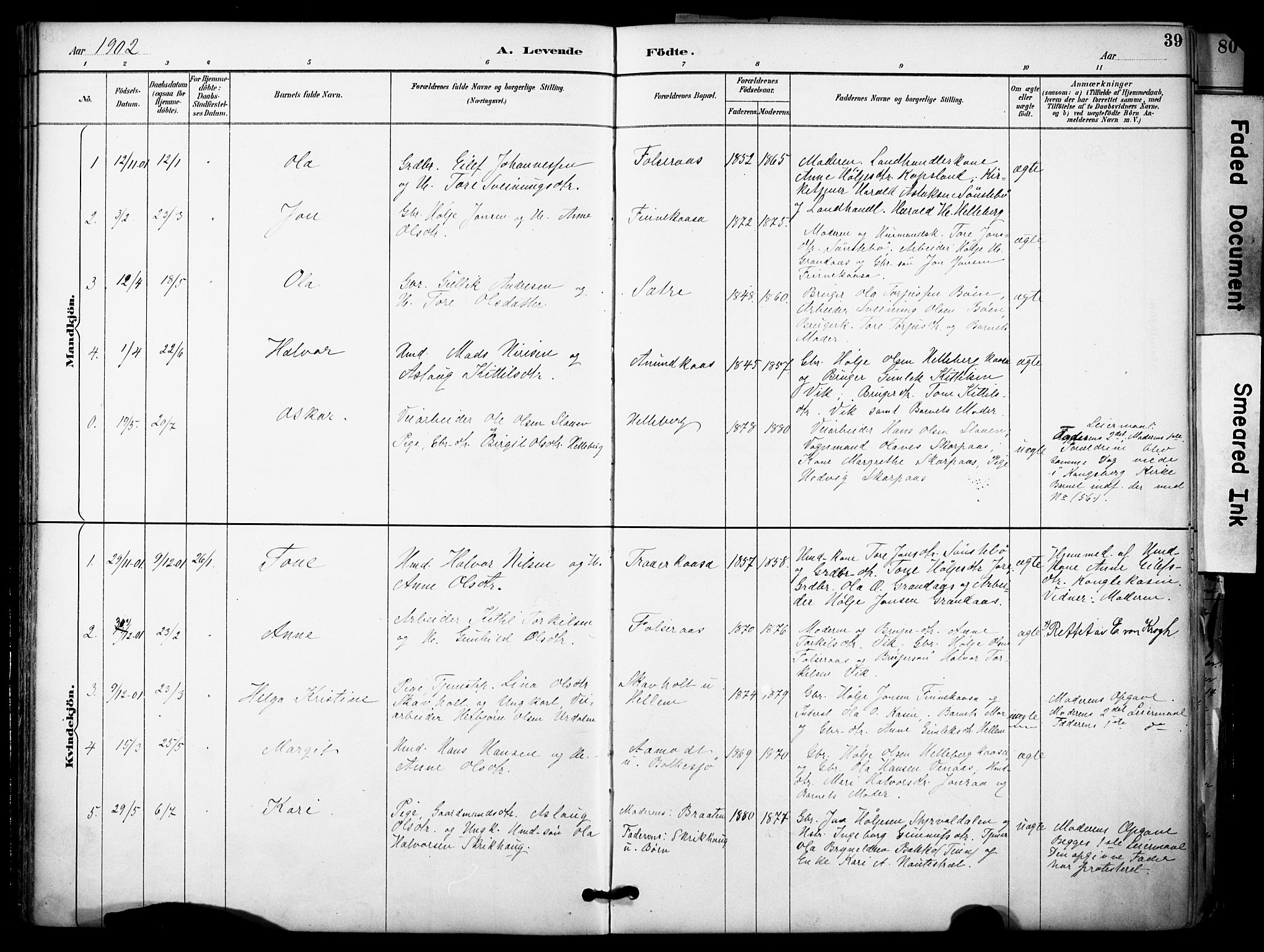 Gransherad kirkebøker, SAKO/A-267/F/Fa/L0005: Parish register (official) no. I 5, 1887-1916, p. 39