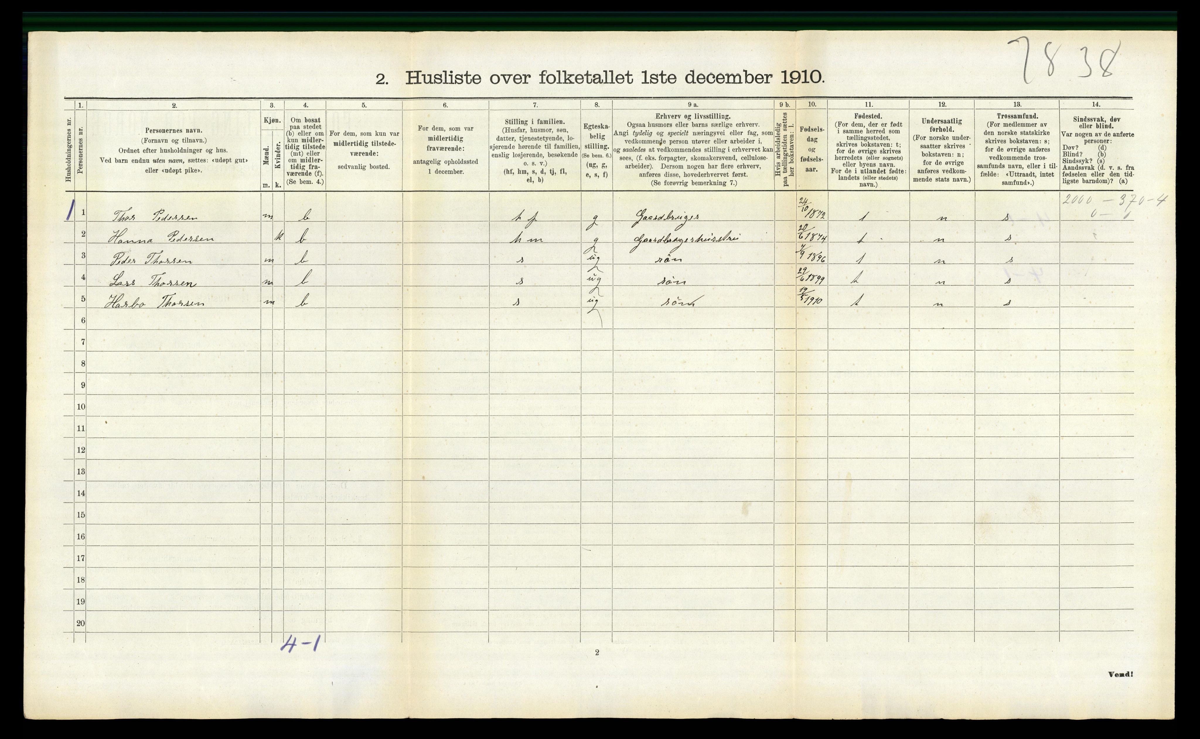 RA, 1910 census for Søndeled, 1910, p. 831