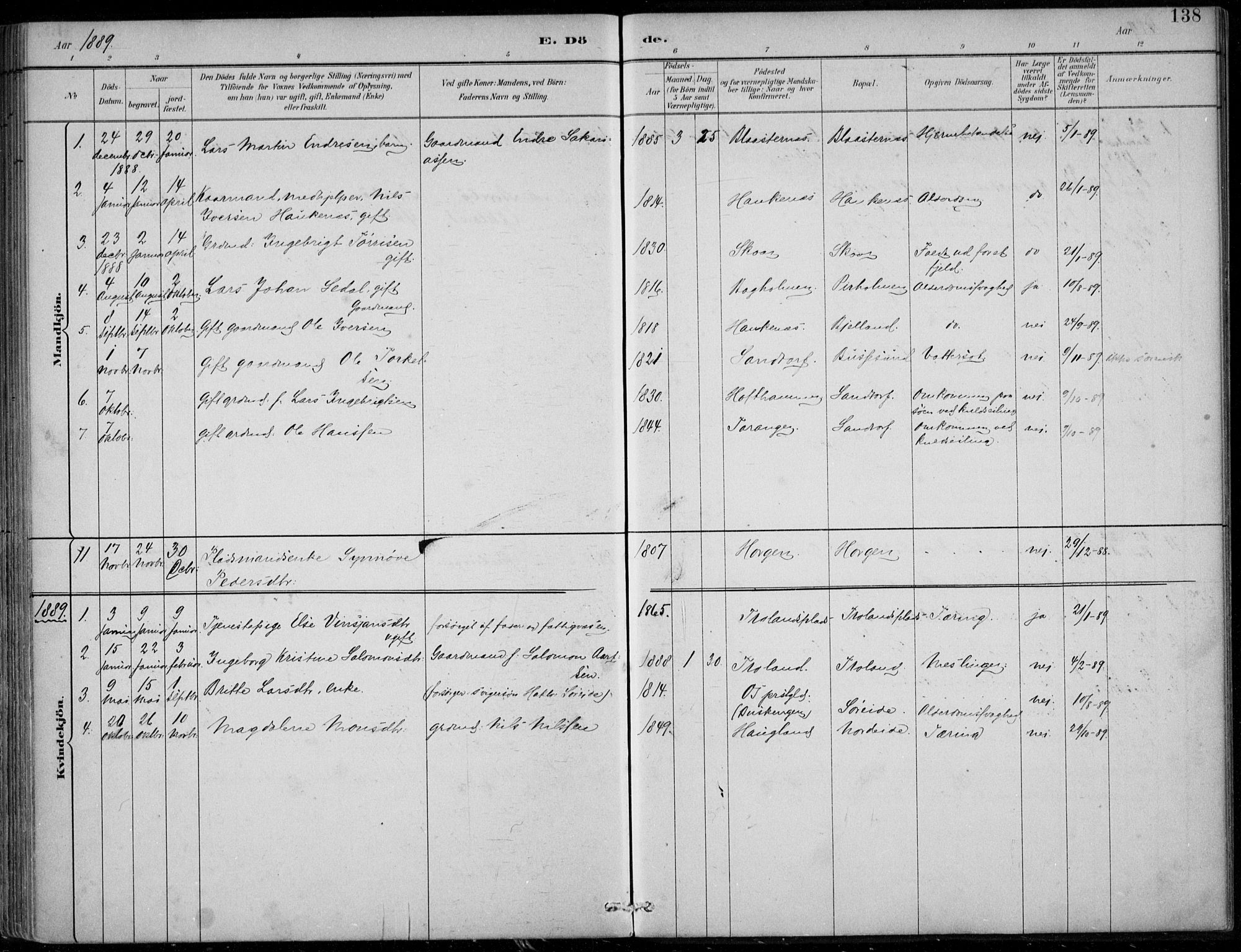 Sund sokneprestembete, AV/SAB-A-99930: Parish register (official) no. C  1, 1882-1899, p. 138