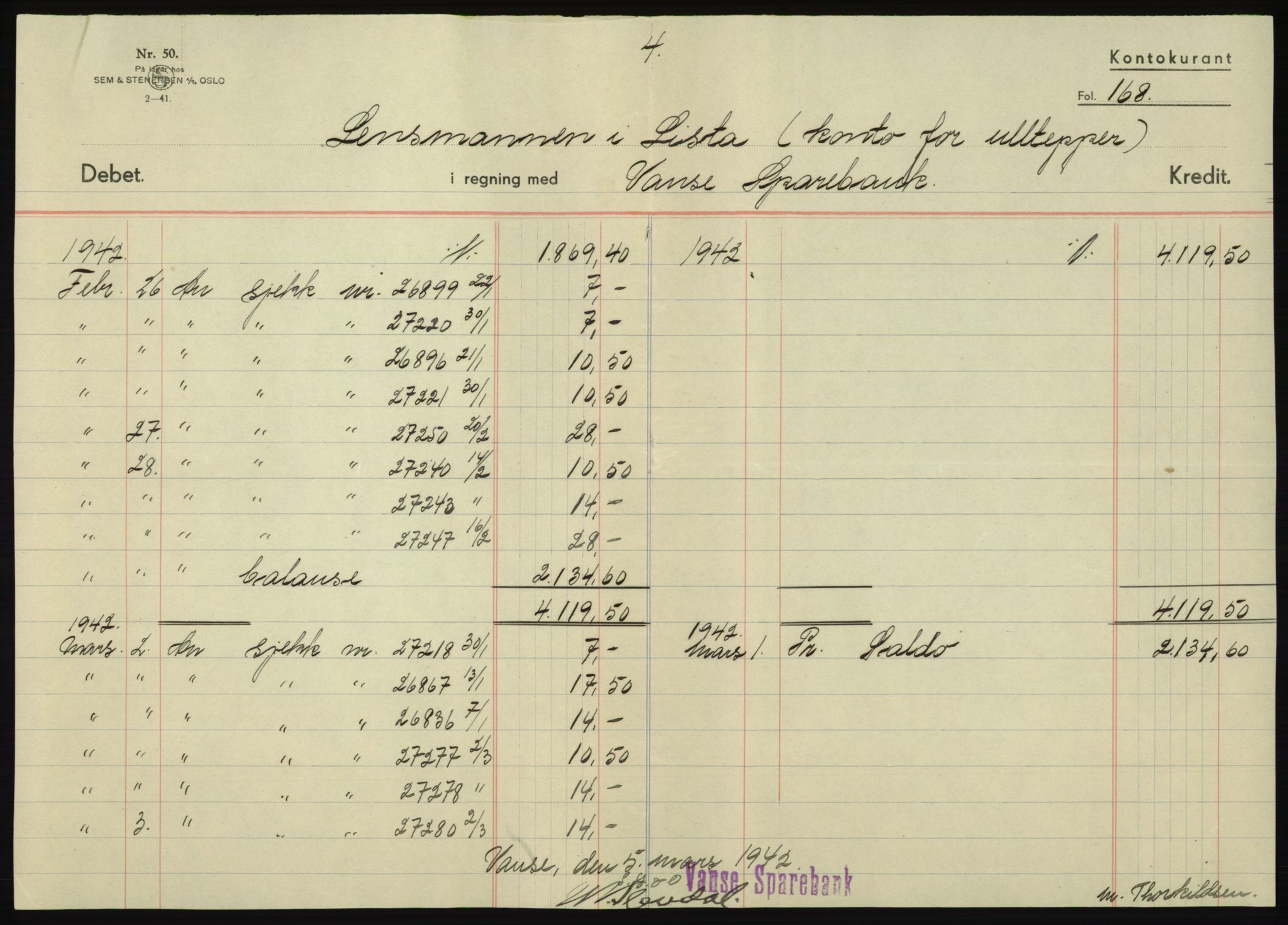 Forsvarsdepartementet, 10. kontor / Oppgjørskontoret, AV/RA-RAFA-1225/D/Db/L0180: Lista oppgjørskontor, 1942-1952, p. 1061