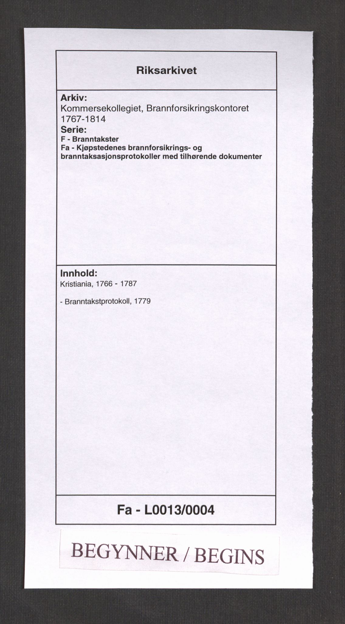 Kommersekollegiet, Brannforsikringskontoret 1767-1814, RA/EA-5458/F/Fa/L0013/0004: Kristiania / Branntakstprotokoll, 1779
