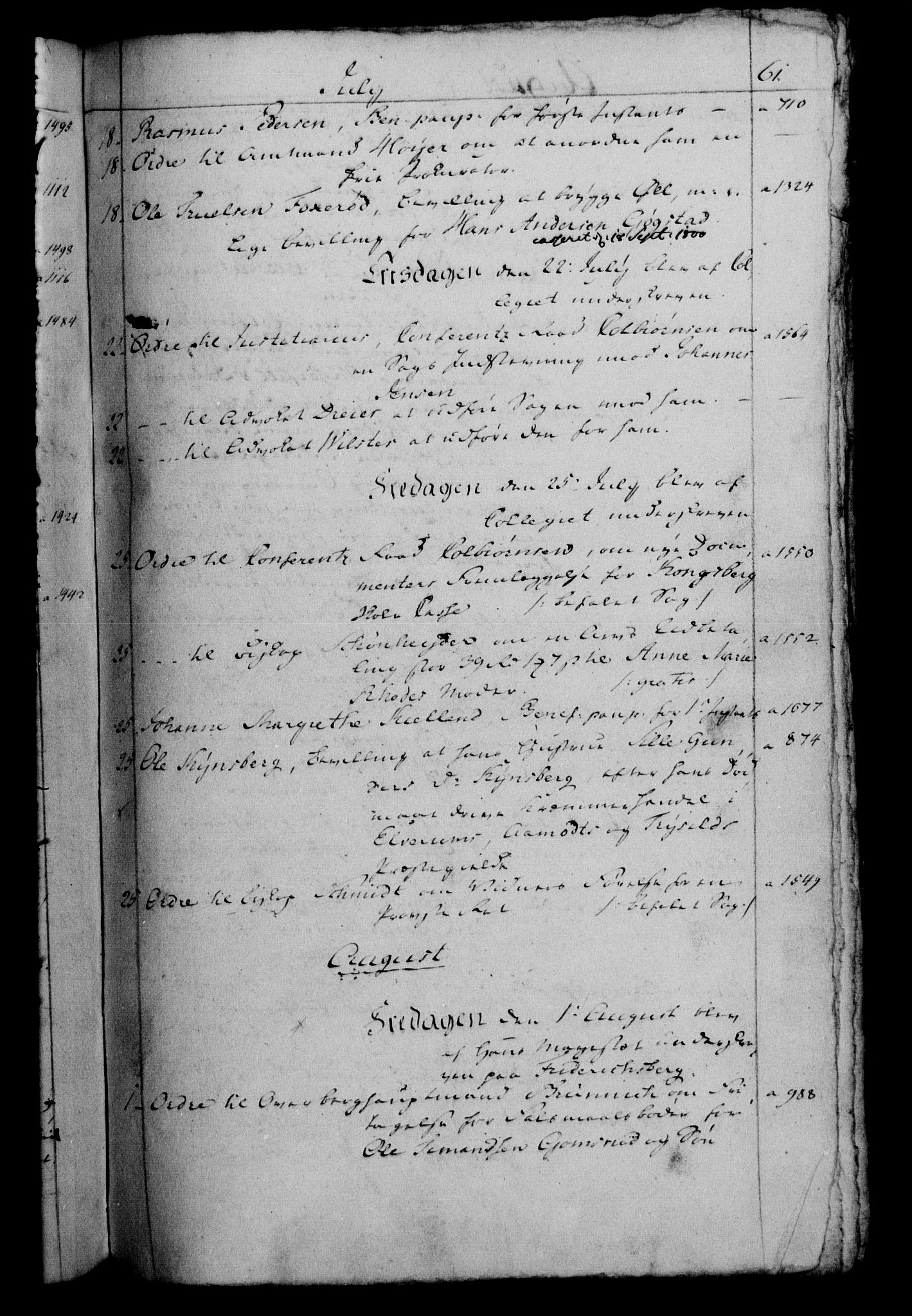 Danske Kanselli 1800-1814, RA/EA-3024/H/Hf/Hfb/Hfbc/L0001: Underskrivelsesbok m. register, 1800, p. 61