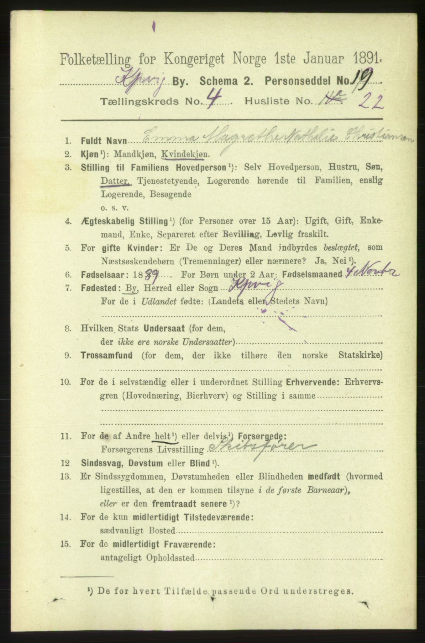 RA, 1891 census for 1105 Kopervik, 1891, p. 508