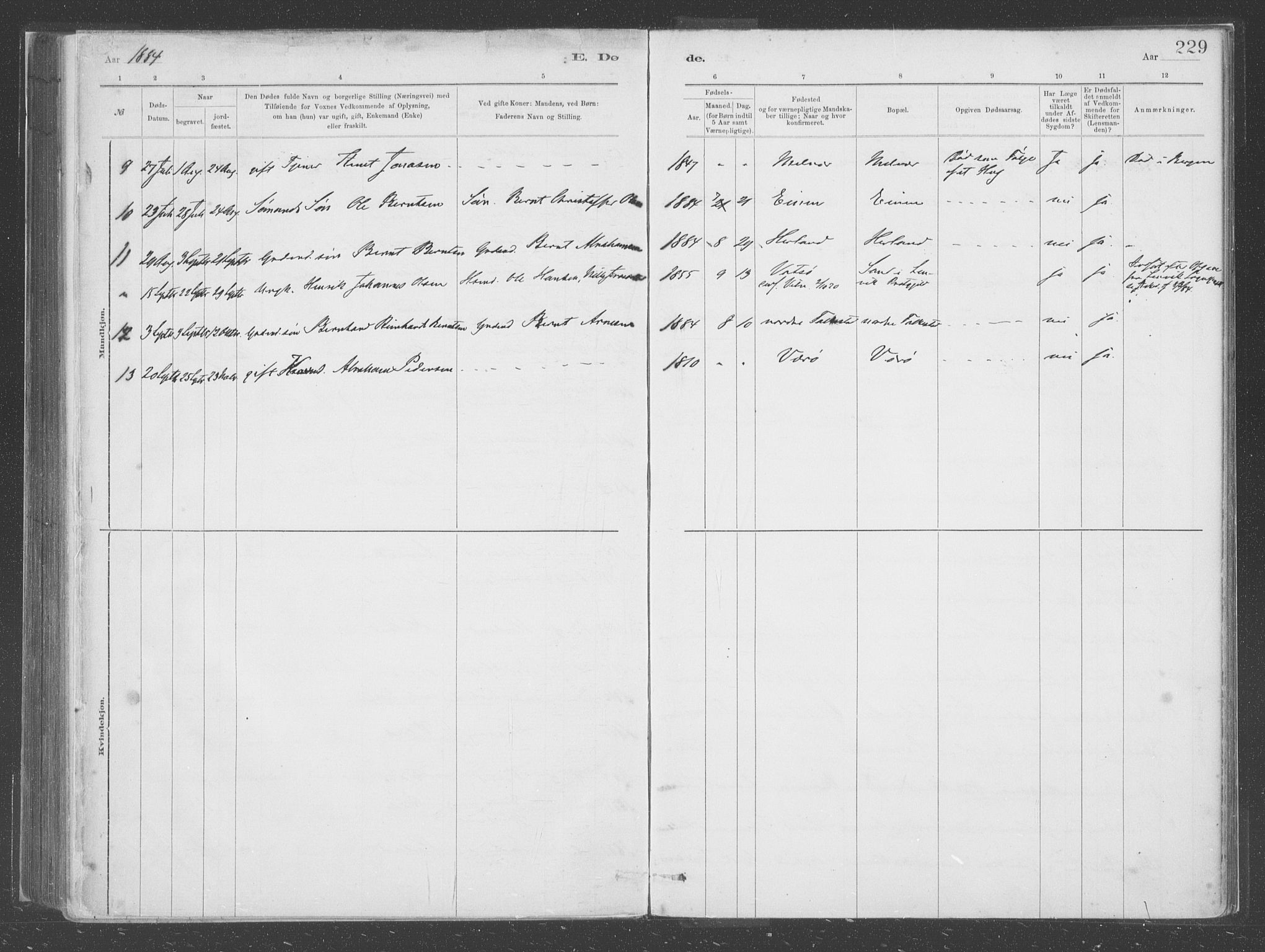 Askvoll sokneprestembete, SAB/A-79501/H/Haa/Haac/L0001: Parish register (official) no. C  1, 1879-1922, p. 229