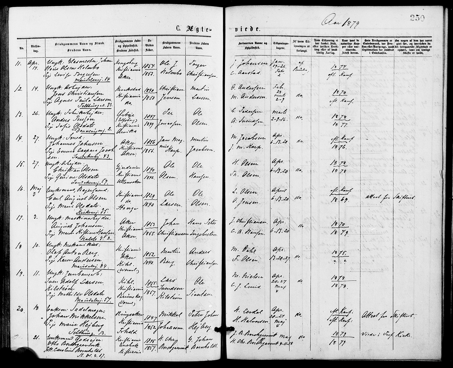 Gamle Aker prestekontor Kirkebøker, SAO/A-10617a/G/L0004: Parish register (copy) no. 4, 1875-1879, p. 250