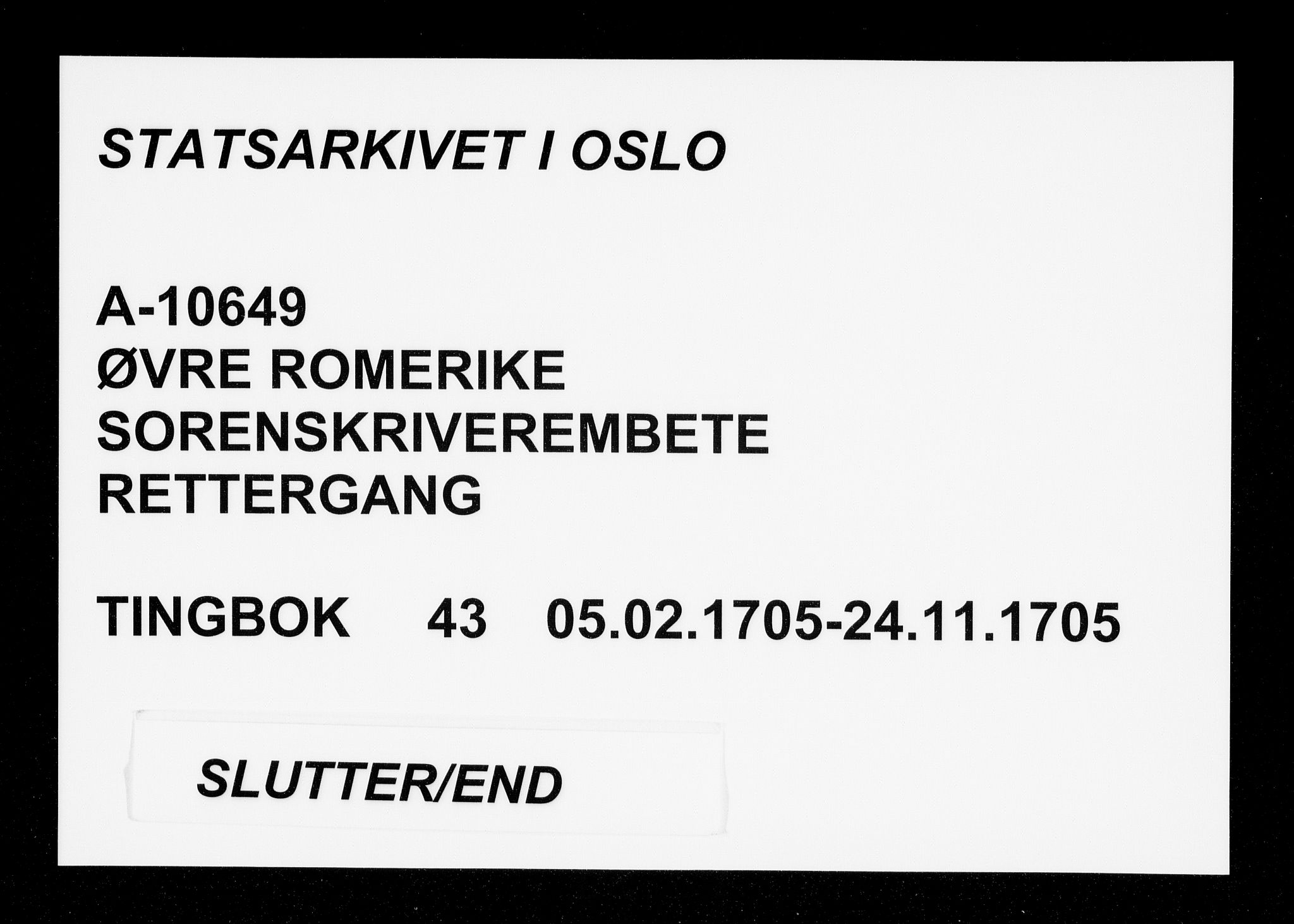 Øvre Romerike sorenskriveri, SAO/A-10649/F/Fb/L0043: Tingbok 43, 1705