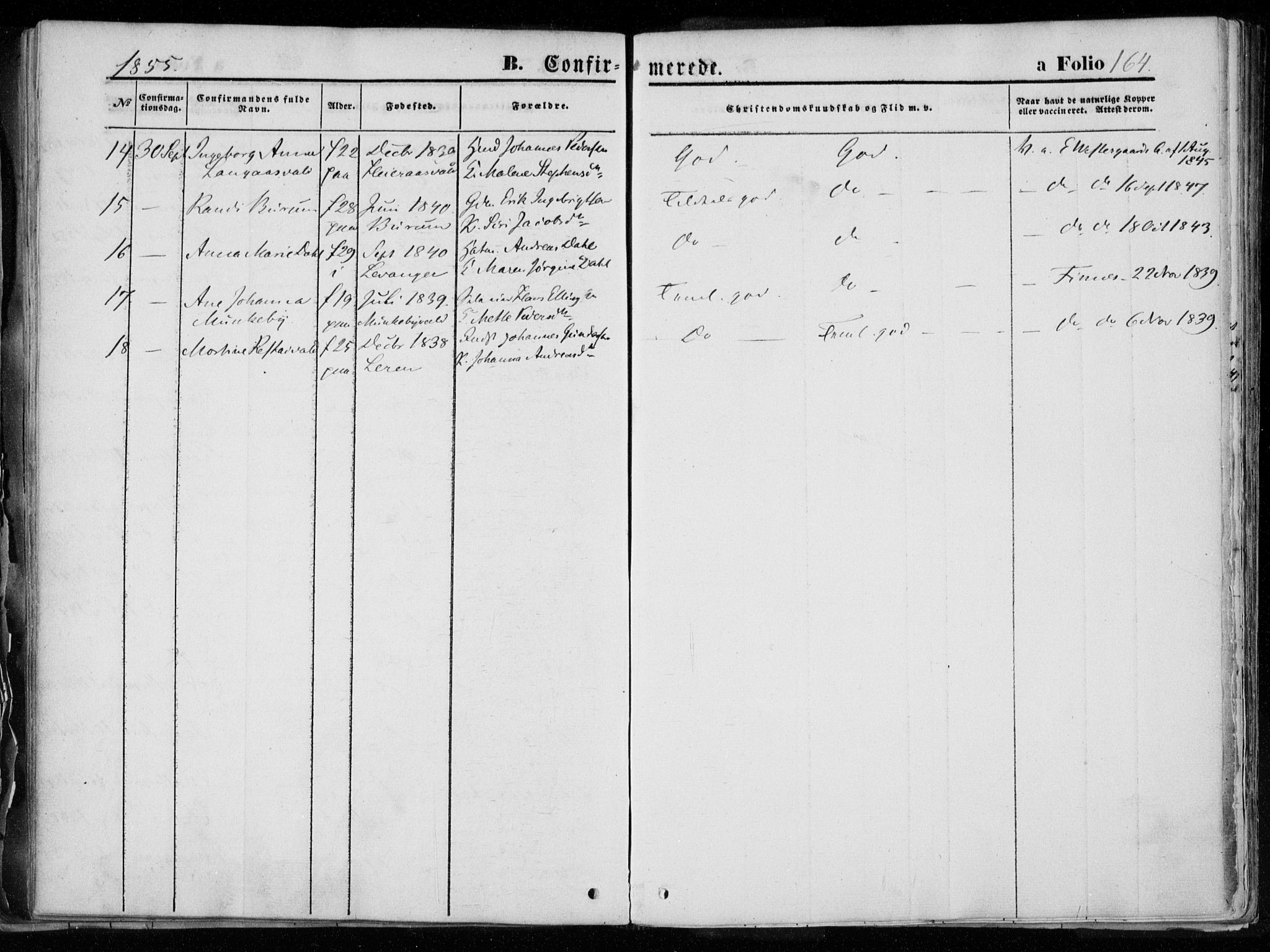 Ministerialprotokoller, klokkerbøker og fødselsregistre - Nord-Trøndelag, AV/SAT-A-1458/720/L0183: Parish register (official) no. 720A01, 1836-1855, p. 164