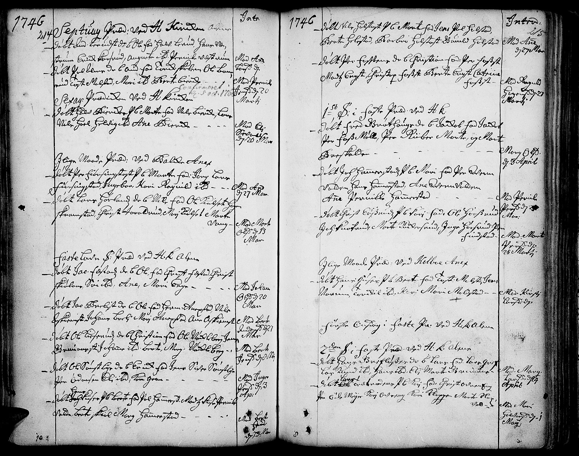 Toten prestekontor, AV/SAH-PREST-102/H/Ha/Haa/L0003: Parish register (official) no. 3, 1734-1751, p. 214-215