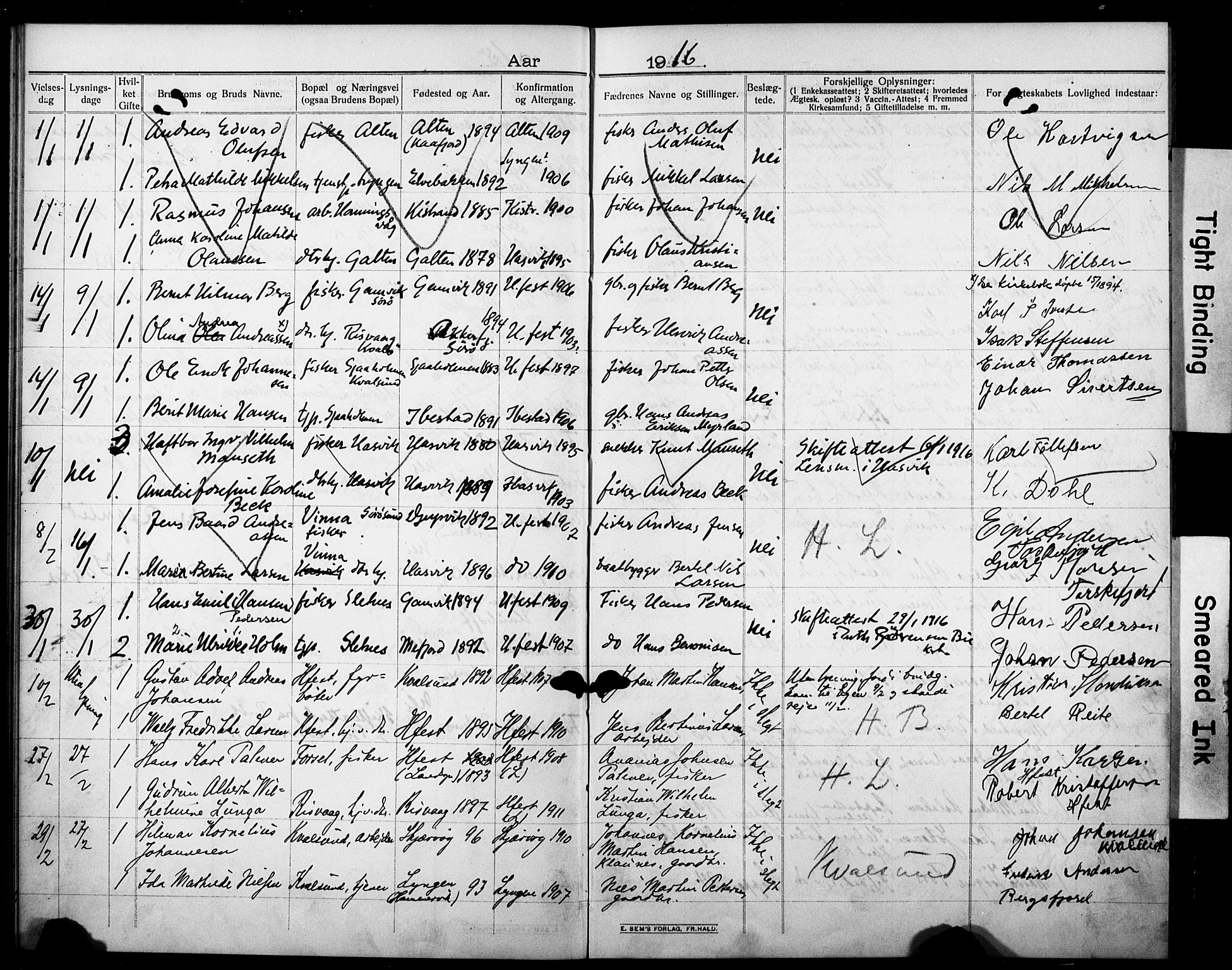 Hammerfest sokneprestkontor, SATØ/S-1347/I/Ib/L0072: Banns register no. 72, 1912-1918